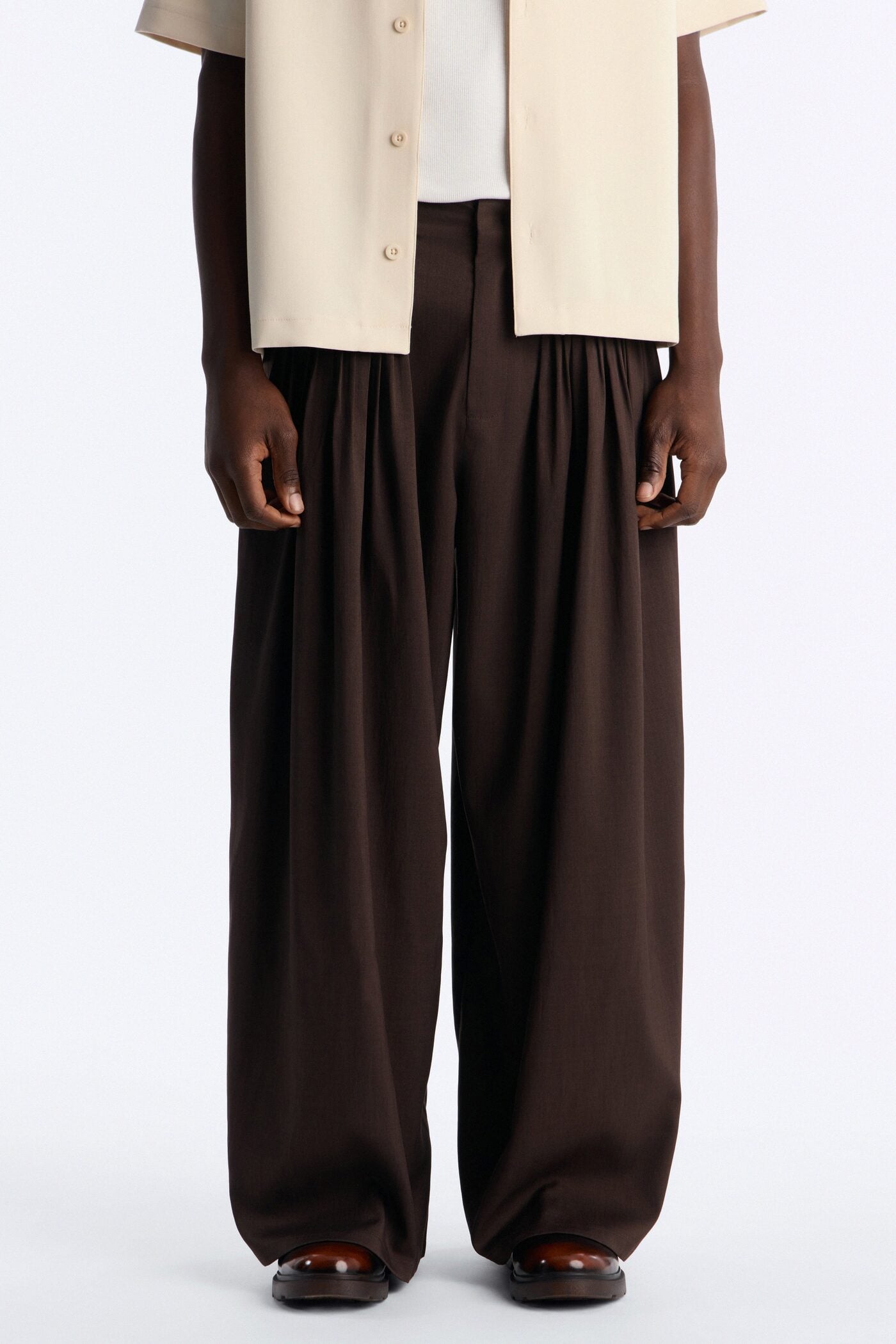 Baggy Tuxedo Pleated Trouser - Dark Brown image 1