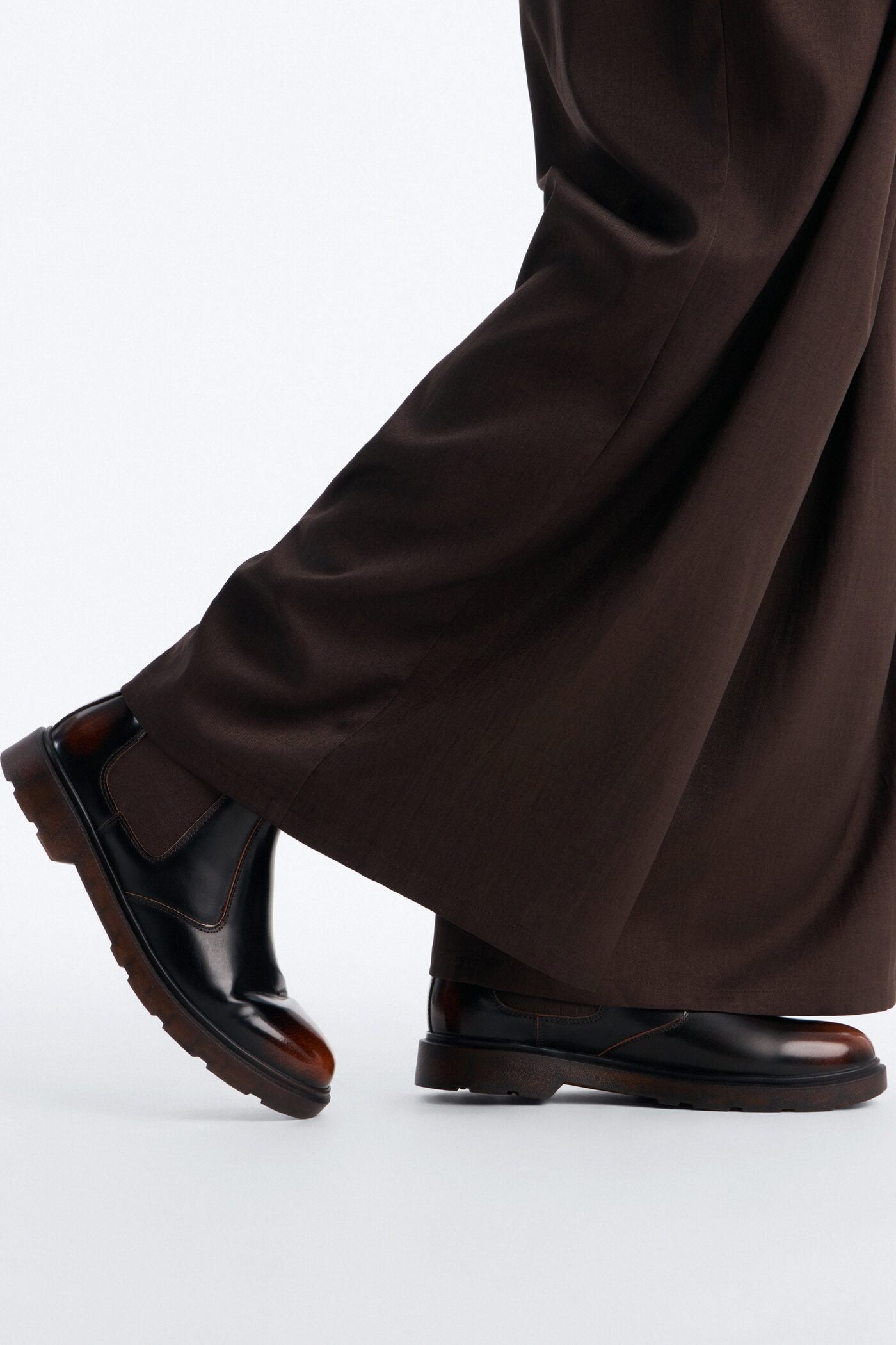 Burnished Faux Leather Chelsea Boot - Brown image 1