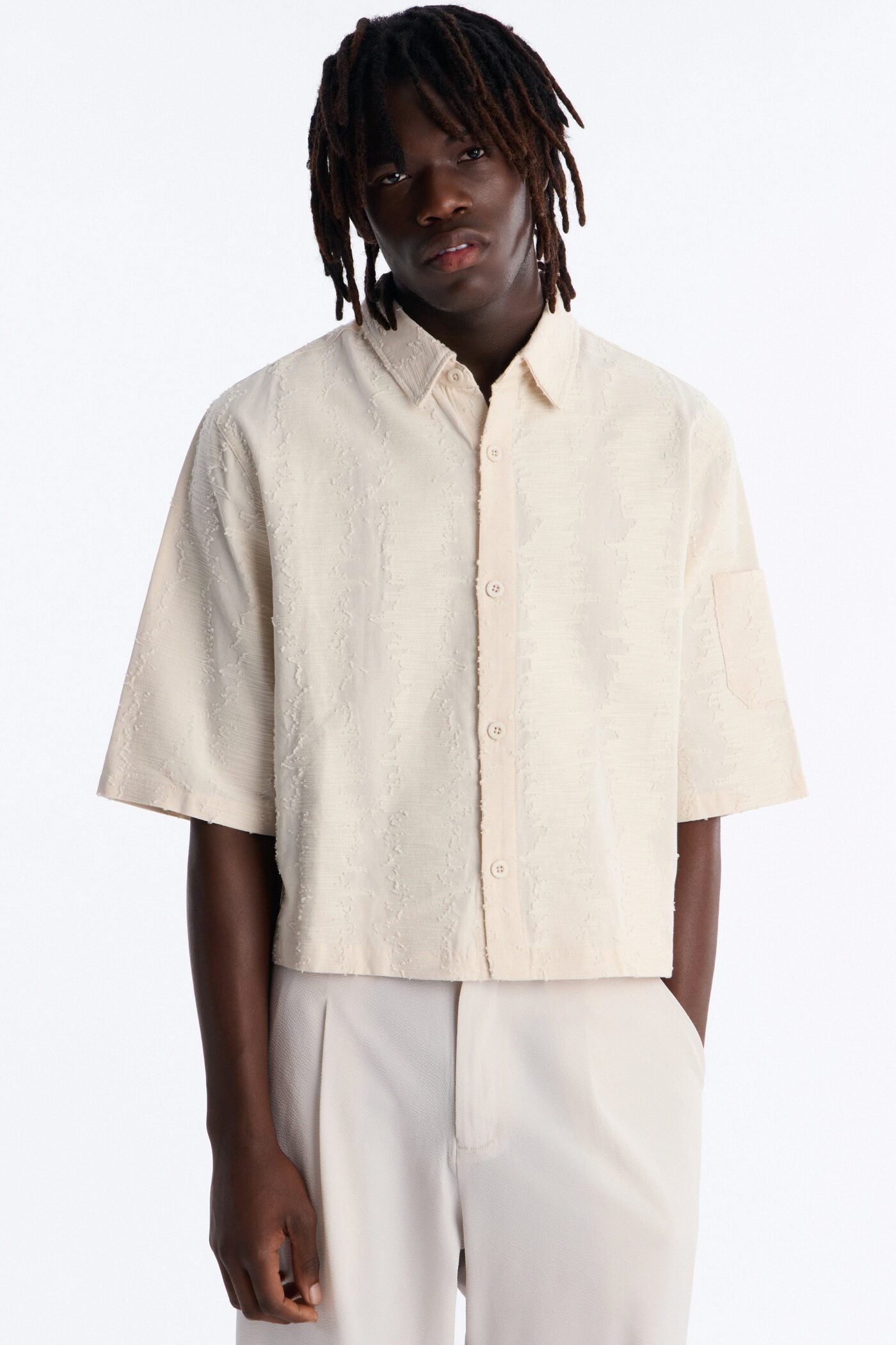 Cropped Sands Of Time Button Up Shirt - Oatmeal image 1