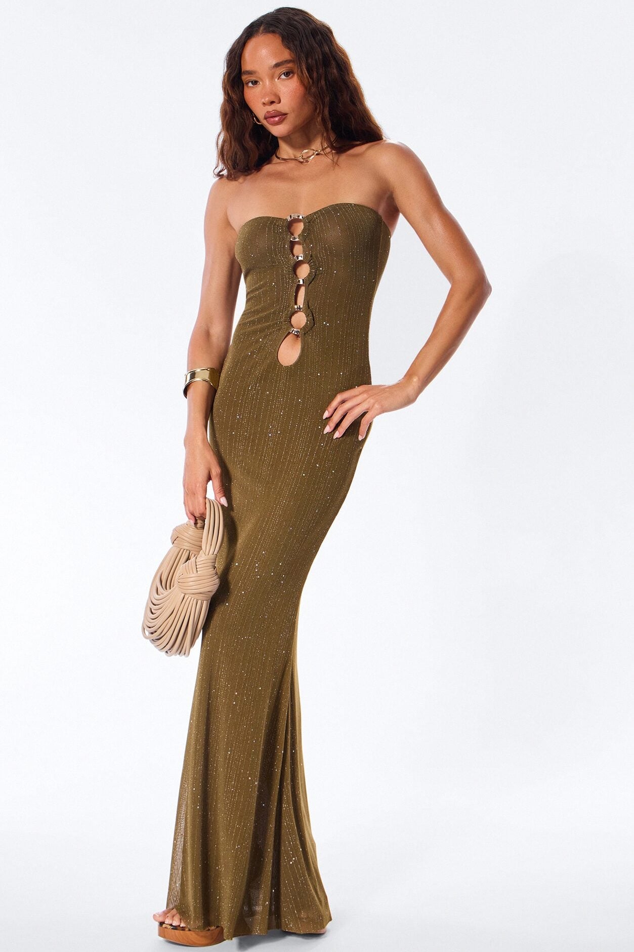 Dazzle Metallic Knit Maxi Dress - Olive image 1