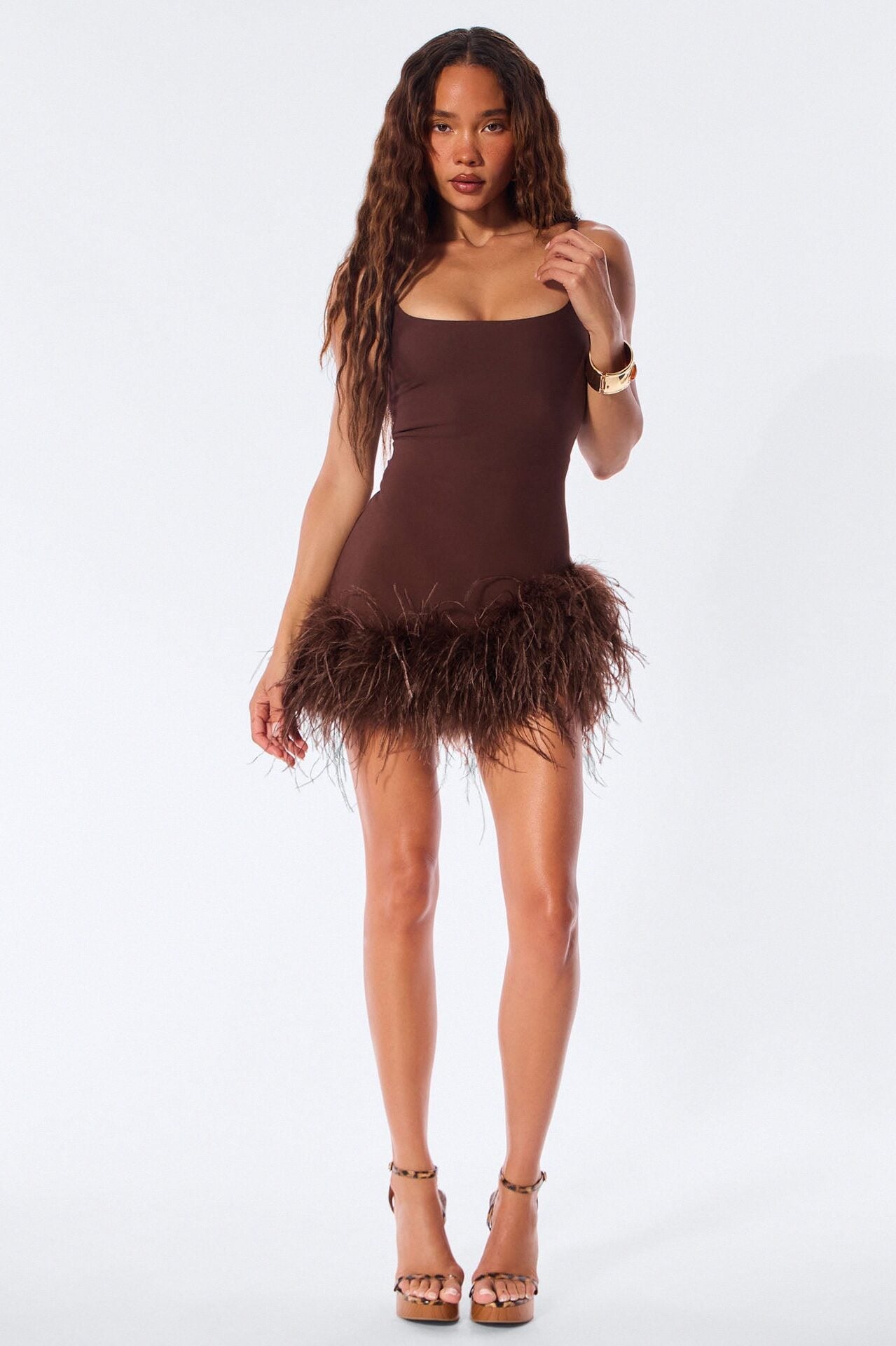 Feather Temptation Mini Dress - Chocolate image 1