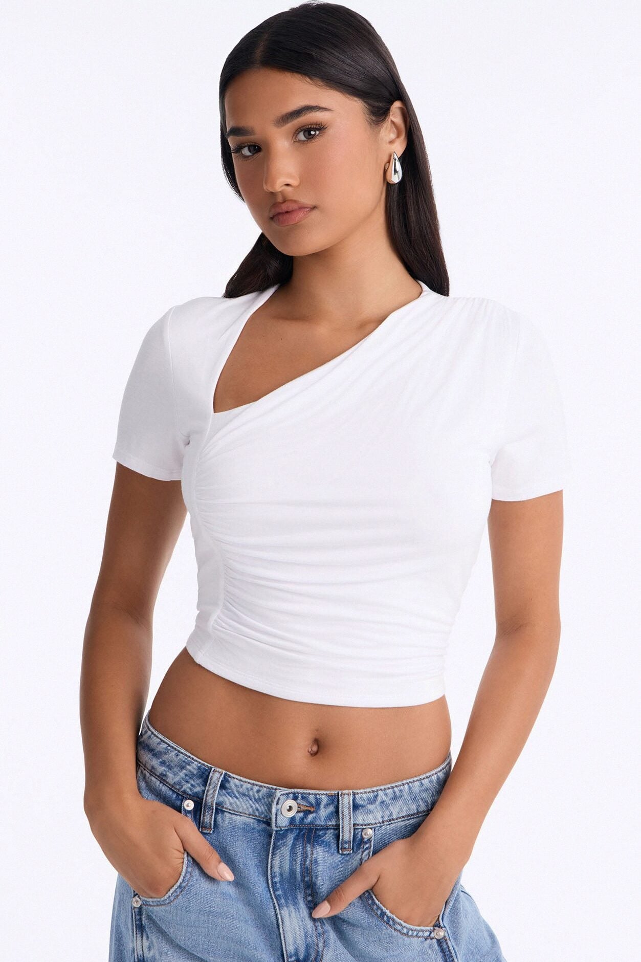 Lost Your Chance Short Sleeve Ruched Top - White image 1