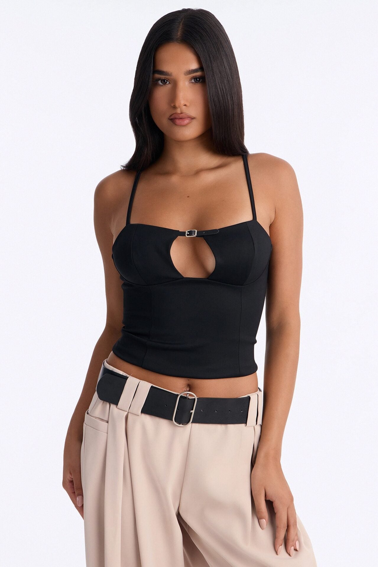 Rhyan Belted Sleeveless Top - Black image 1