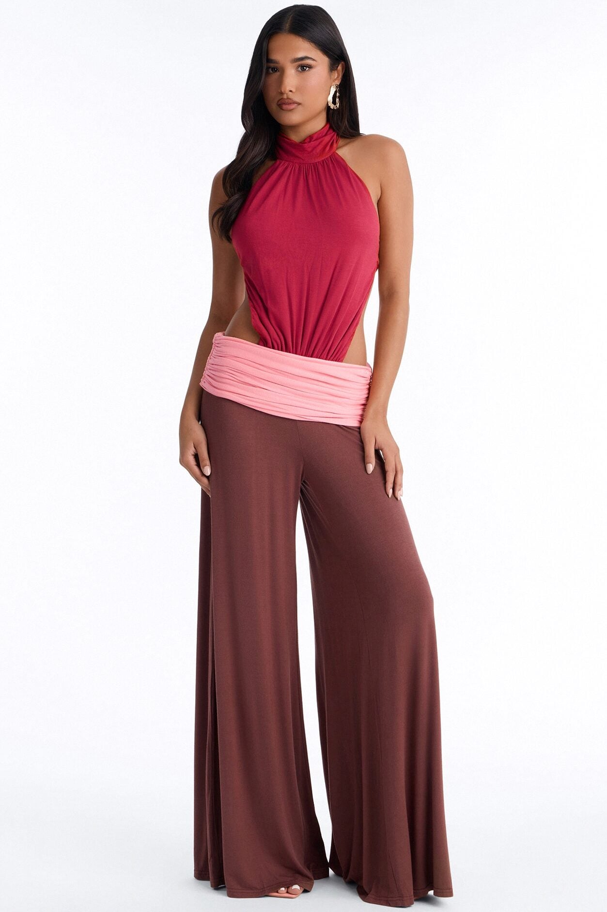 Rosalia Color Block Backless Jumpsuit - Brown/combo image 1