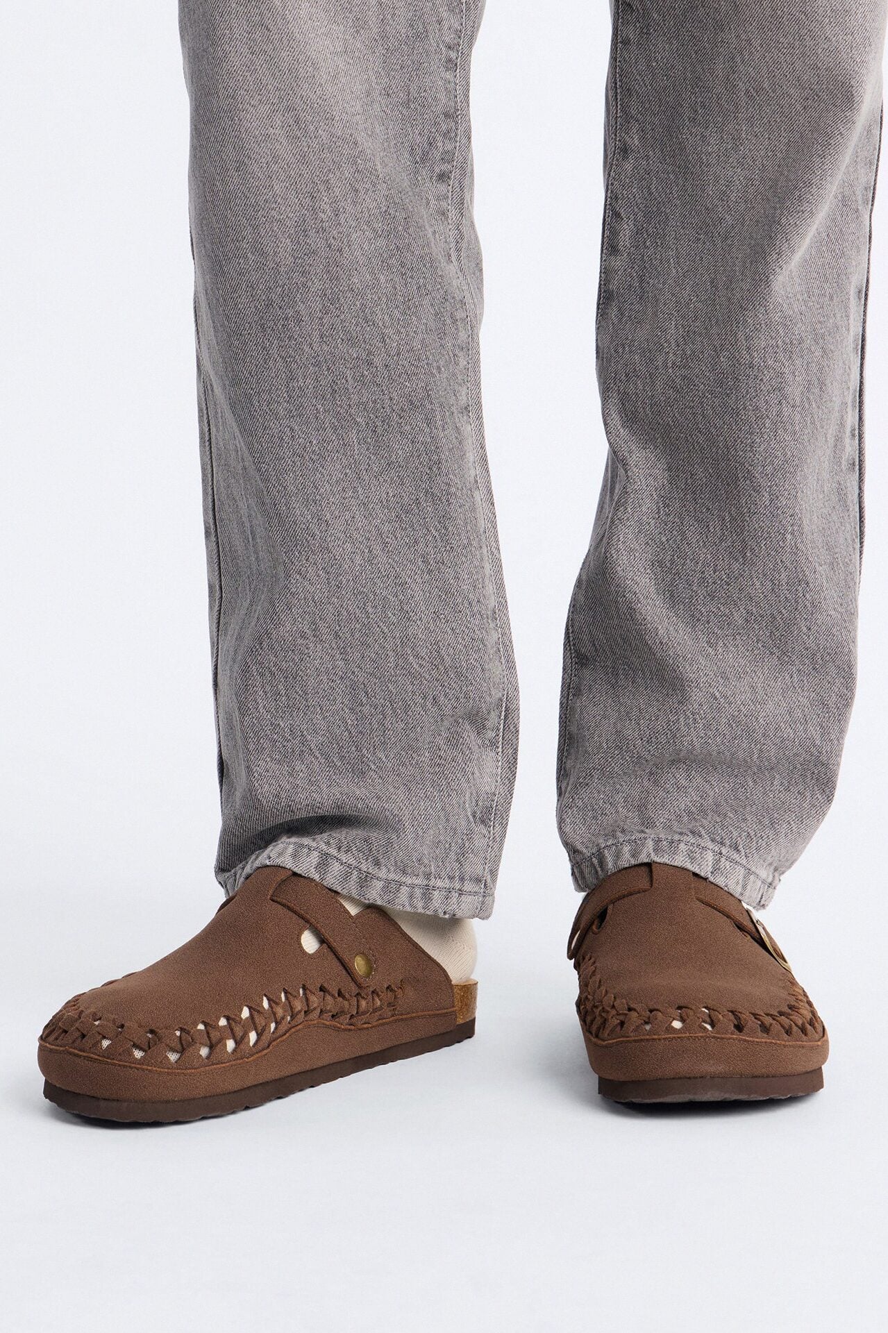 Woven Faux Suede Slip On Mule - Dark Brown image 1