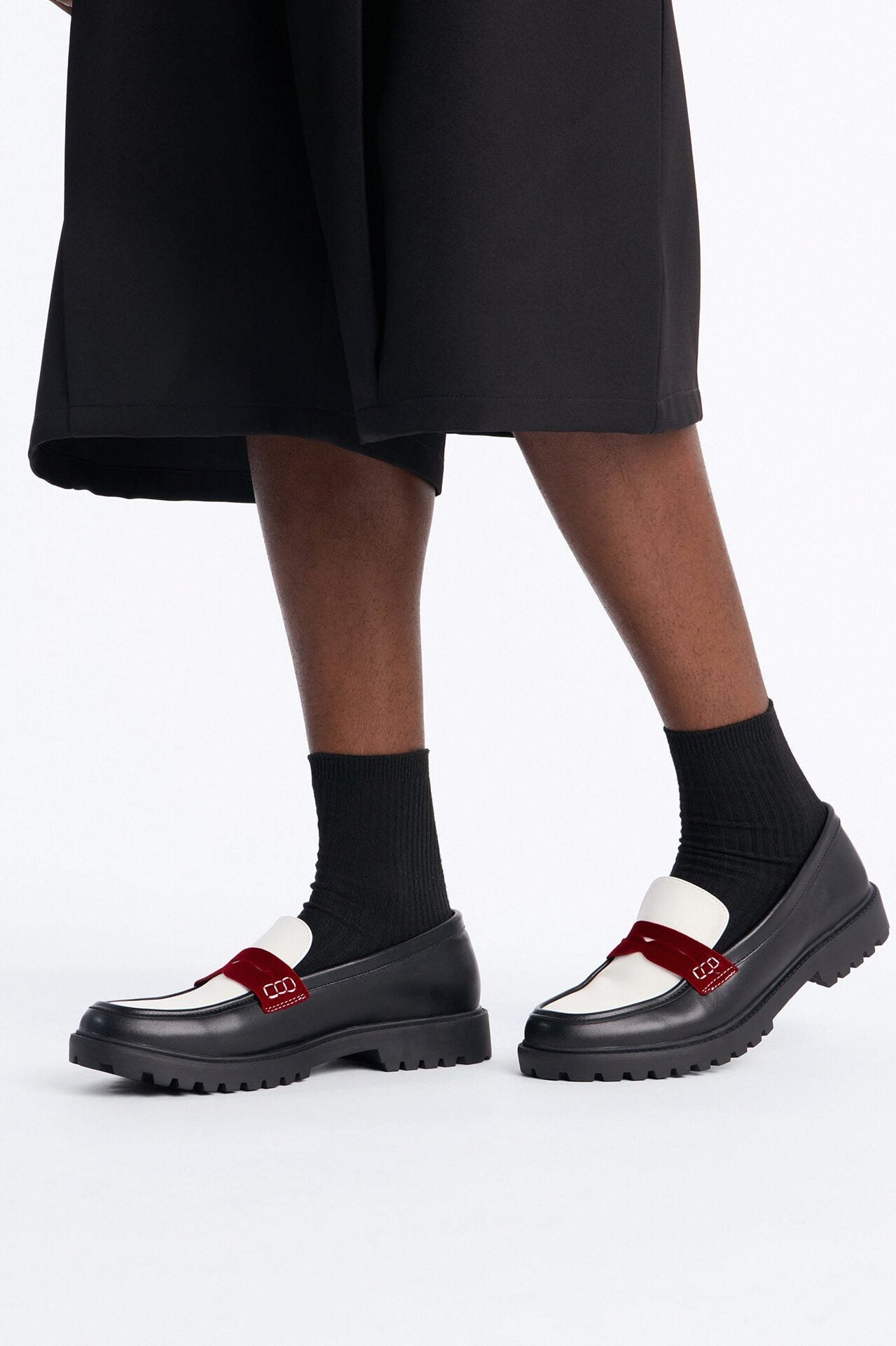 Faux Leather Penny Strap Chunky Loafer - Black/Red image 1