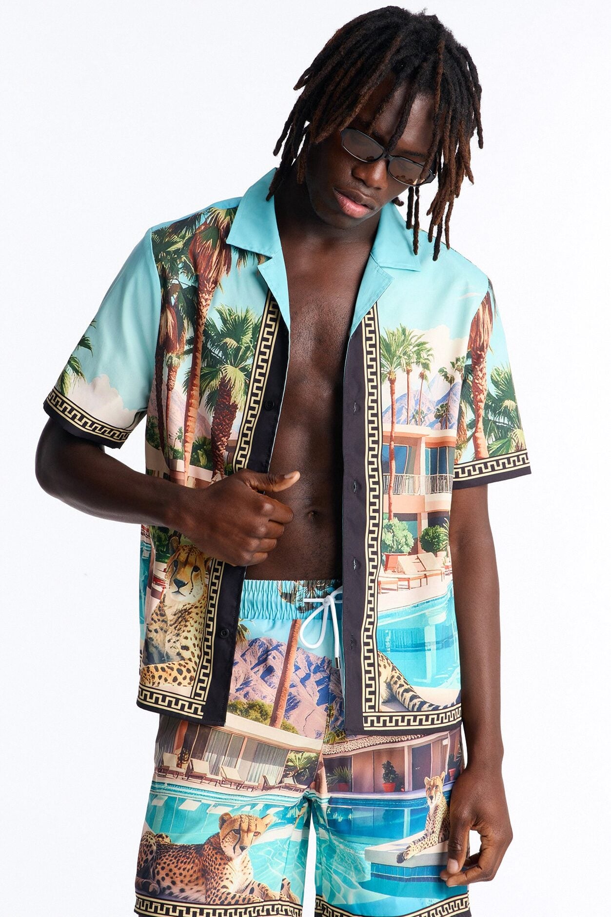 Relaxed Wild Prowl Photoreal Cuban Collar Button Up Shirt - Multi Color image 1