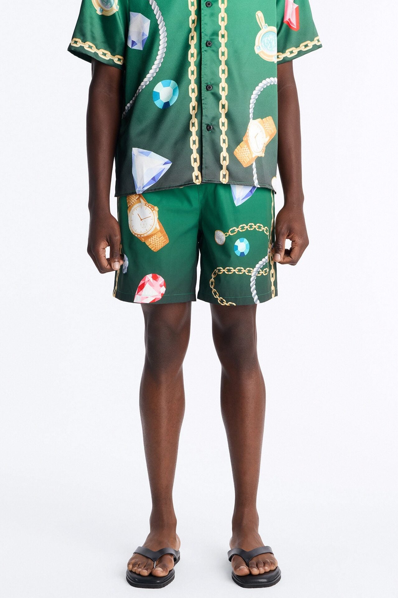 Imperial Luxe Jewel Printed Swim Trunk 7″ - Green/combo image 1