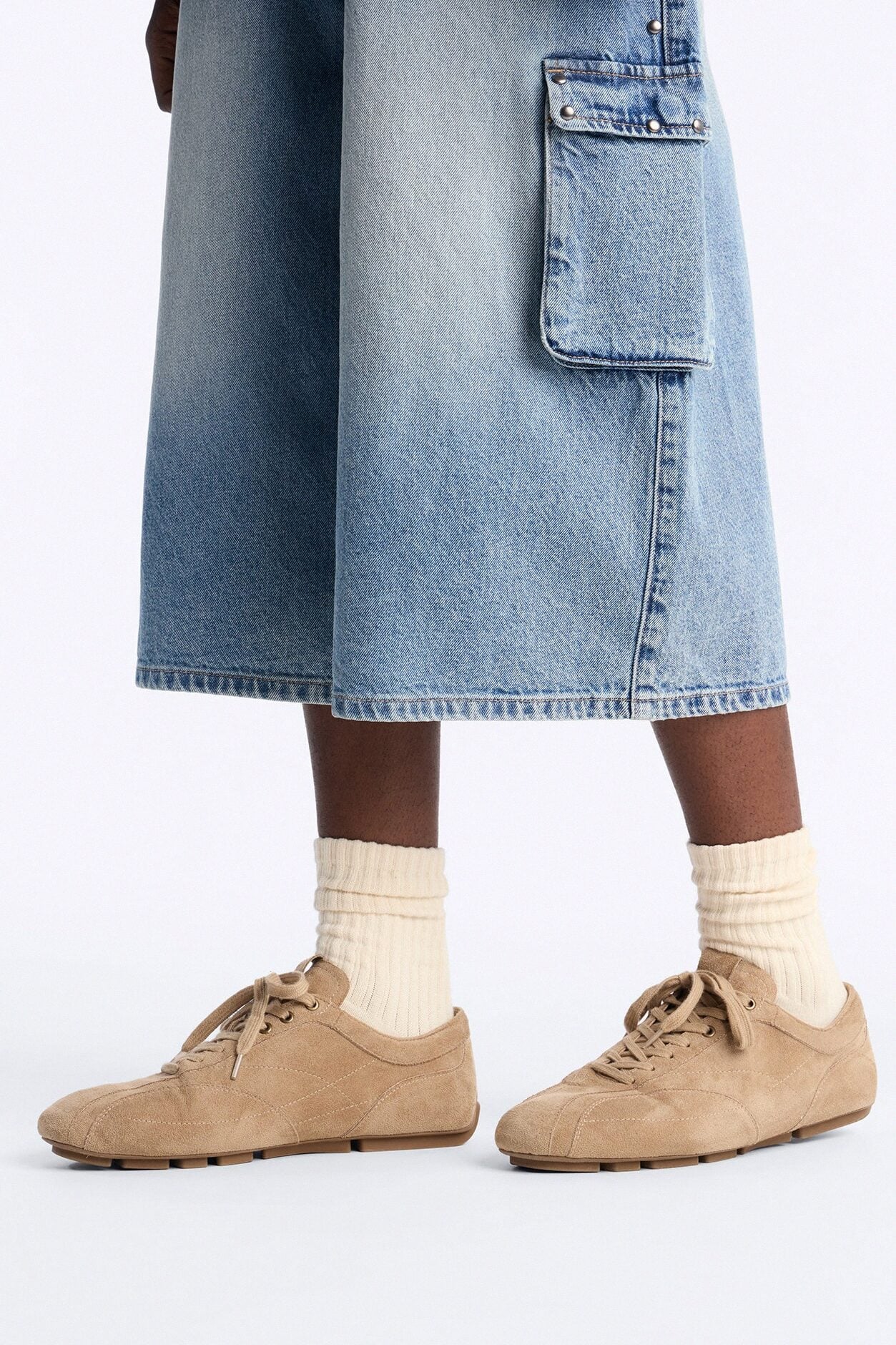 Retro Faux Suede Slim Lace Up Sneaker - Taupe image 1