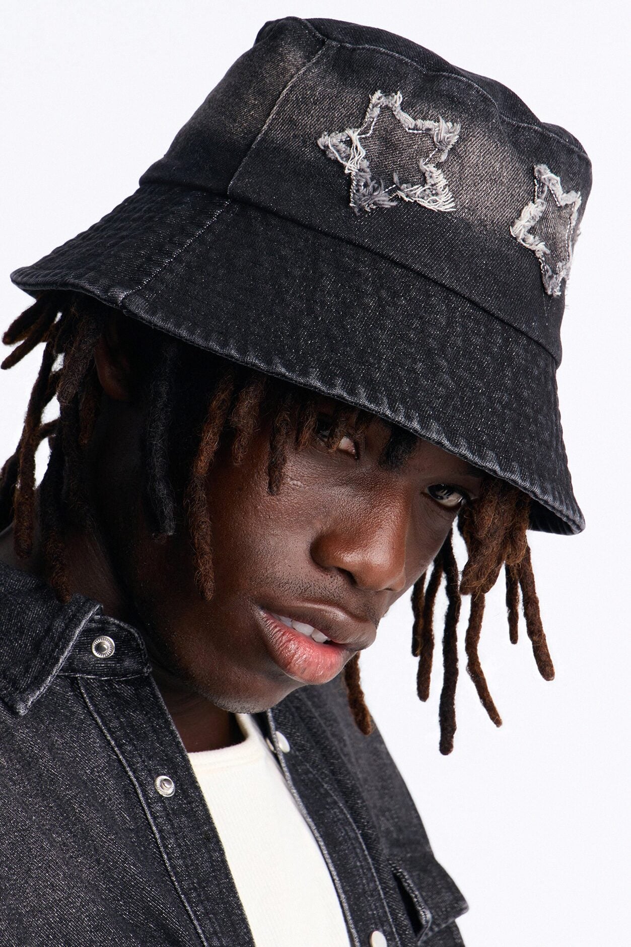 Cosmo Distress Denim Bucket Hat - Black Wash image 1