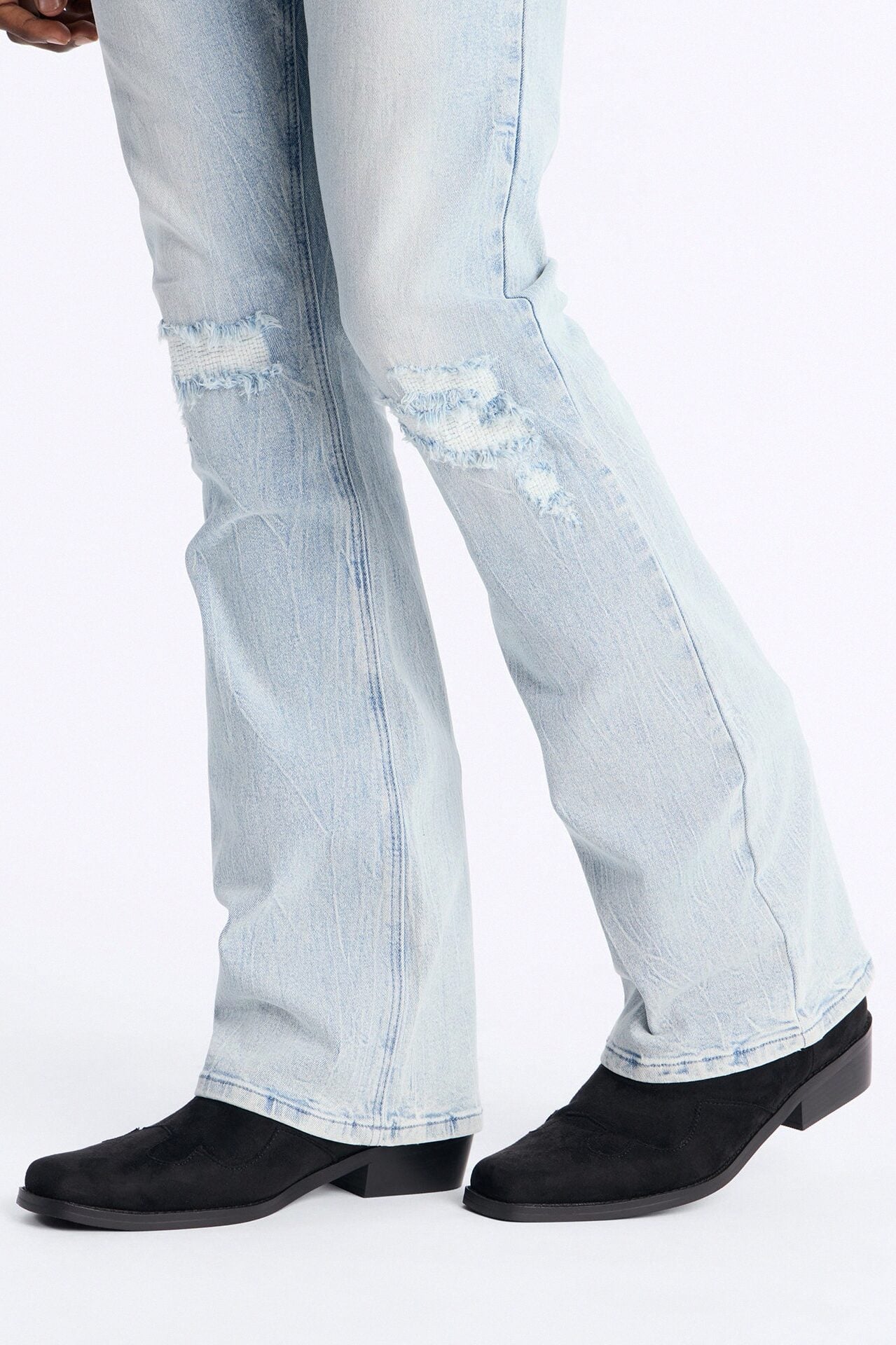 Western Faux Suede Pull On Cowboy Boots - Black image 1