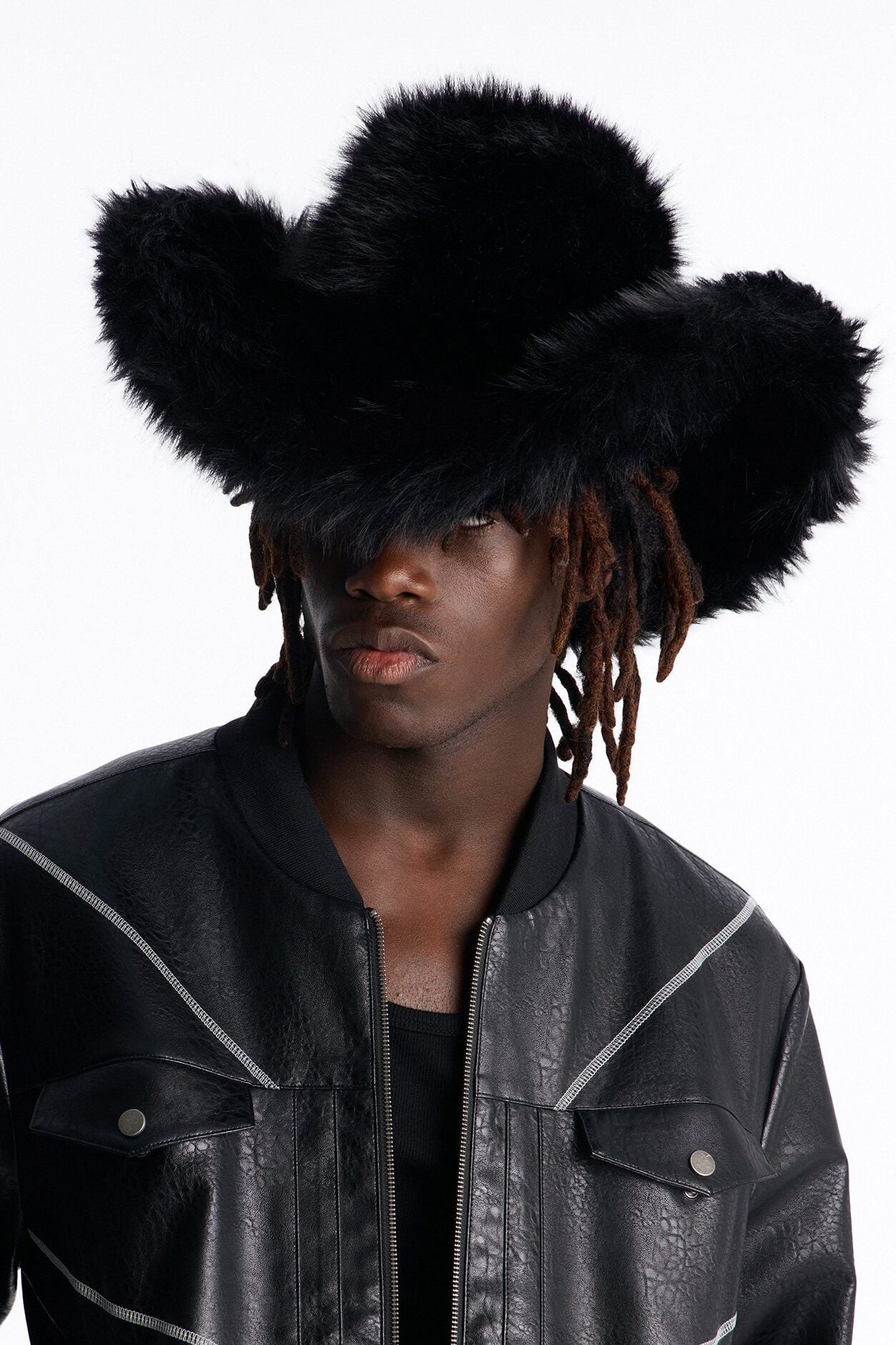Faux Fur Cowboy Hat - Black image 1