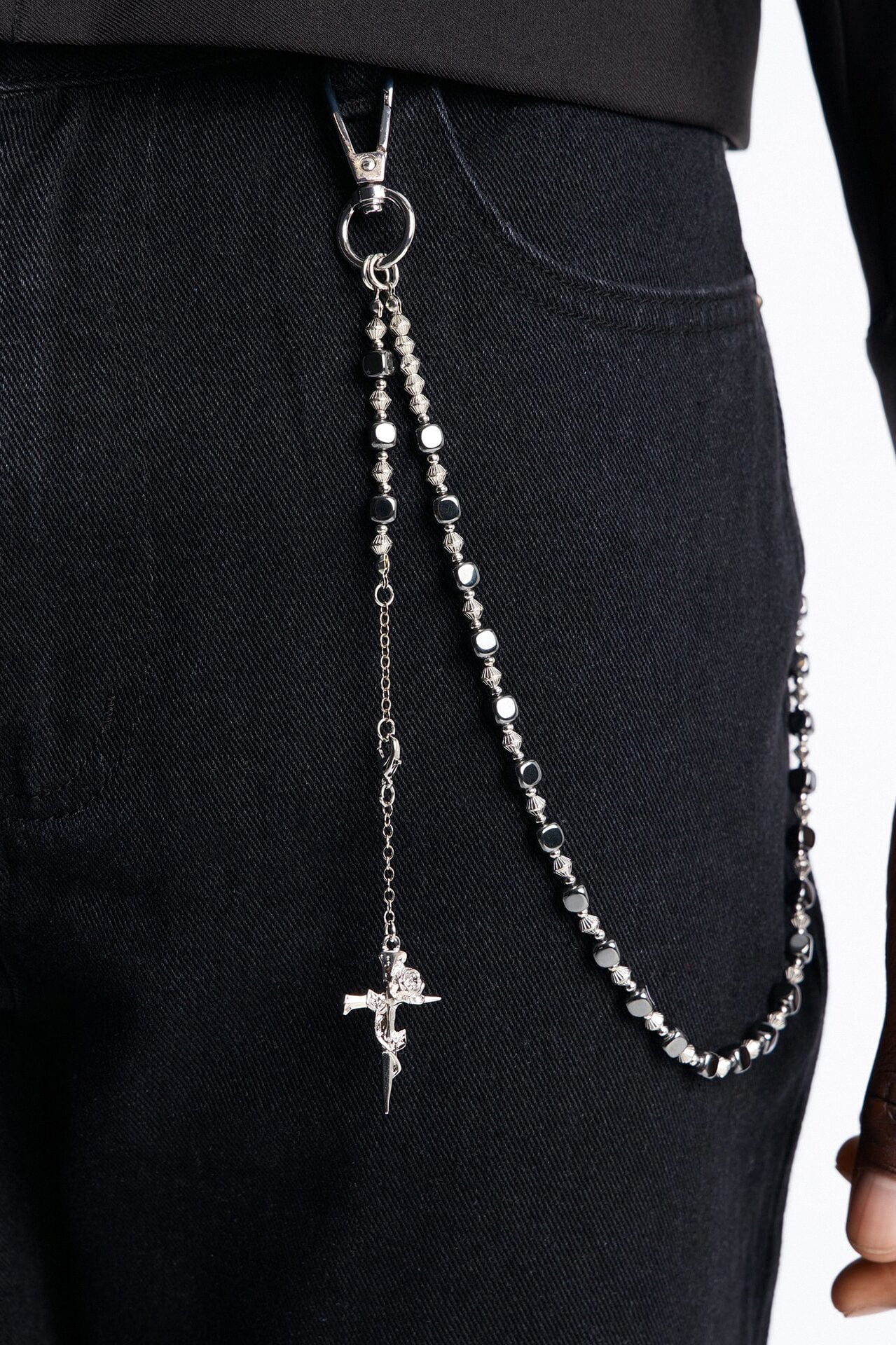Rose Pendant Beaded Chain Pant Chain - Silver image 1