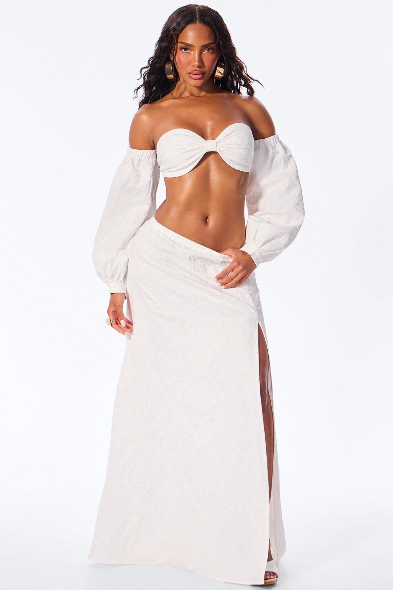 Selah Jacquard Maxi Skirt Set - White image 1