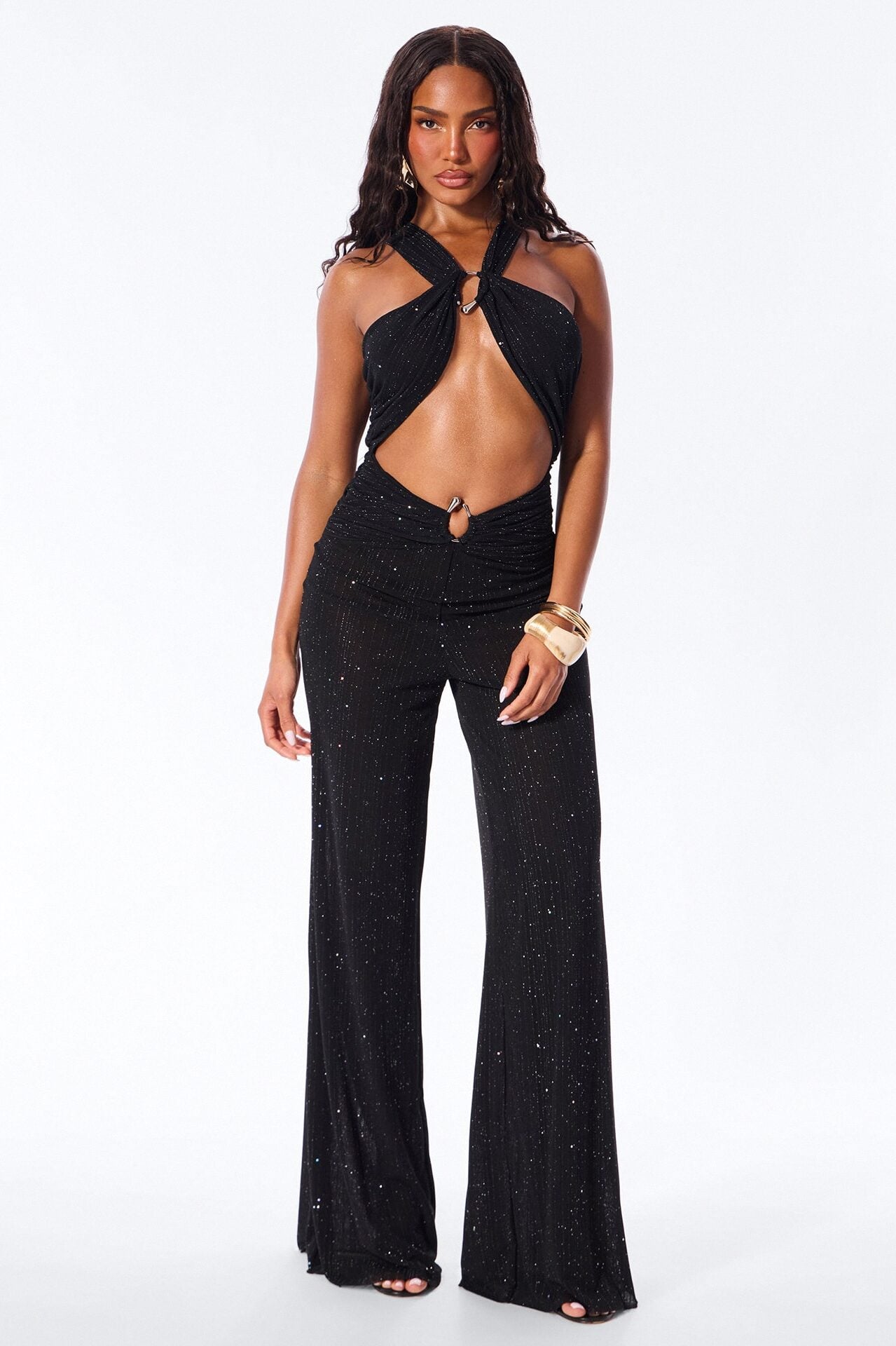 Dazzle Metallic Knit Jumpsuit - Black image 1