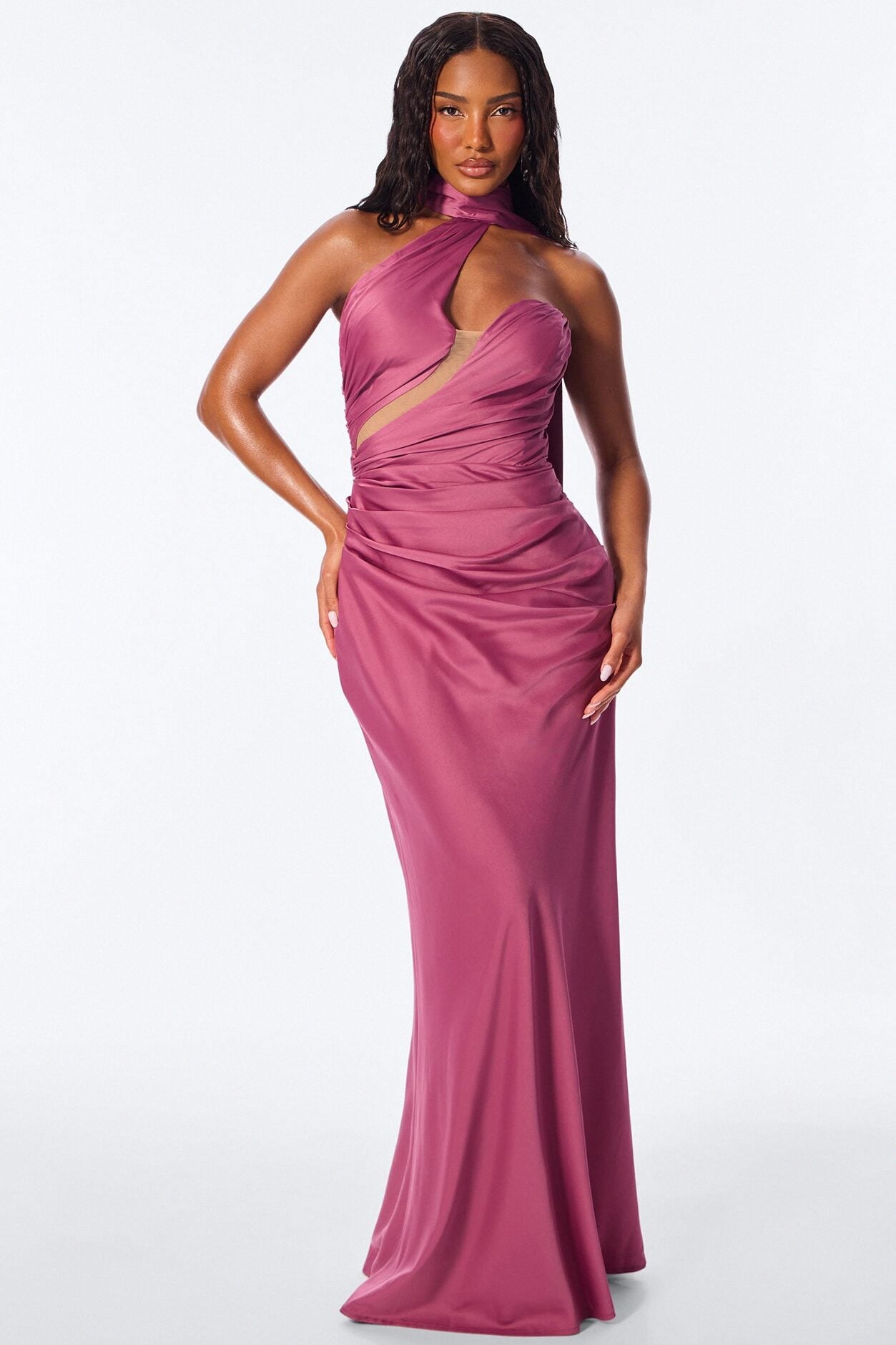 Darling Rose High Neck Satin Maxi Dress - Mauve image 1