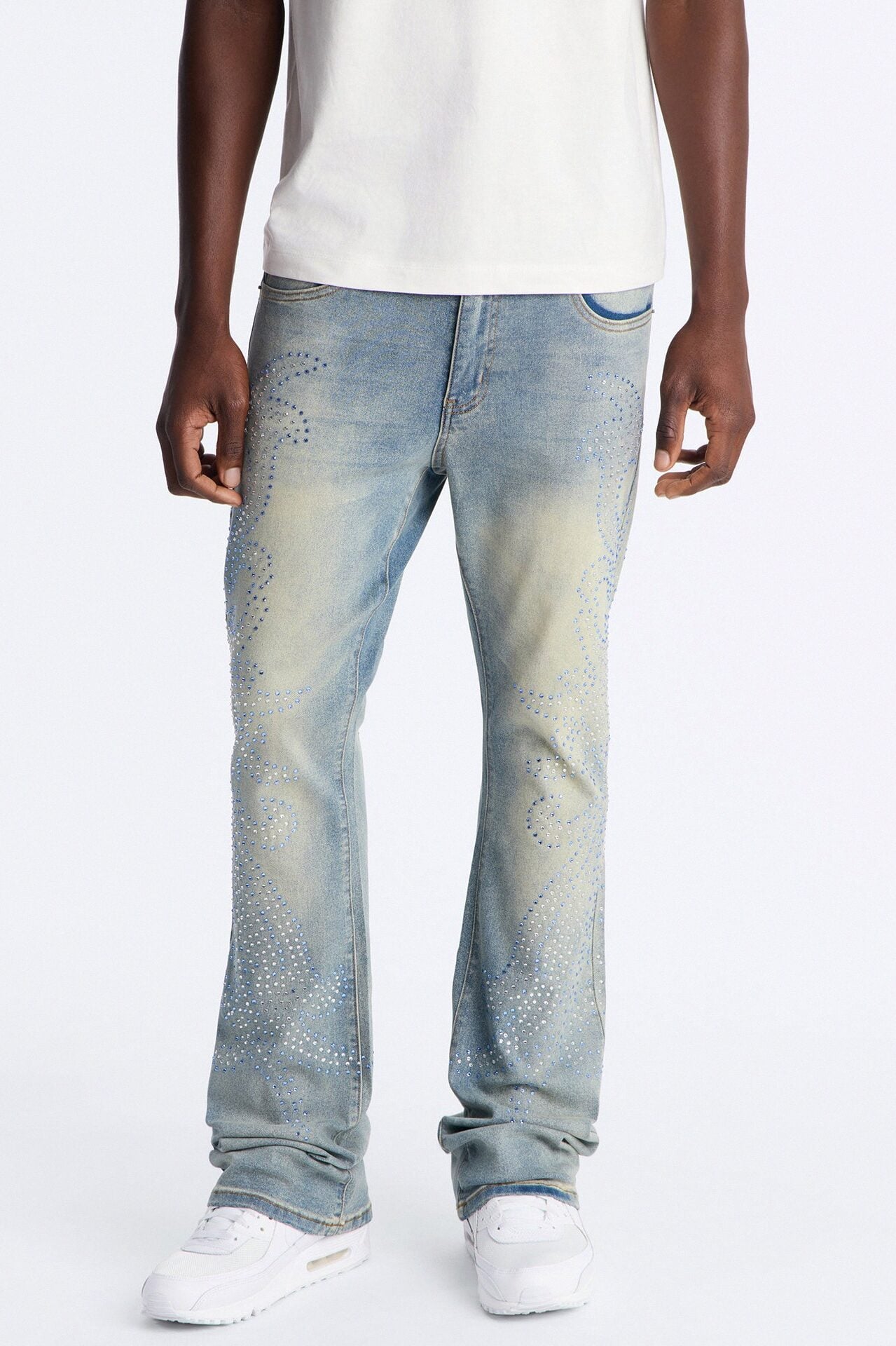 Stacked Skinny Flare Jeweled Sky Rays Jean - Light Blue Wash image 1