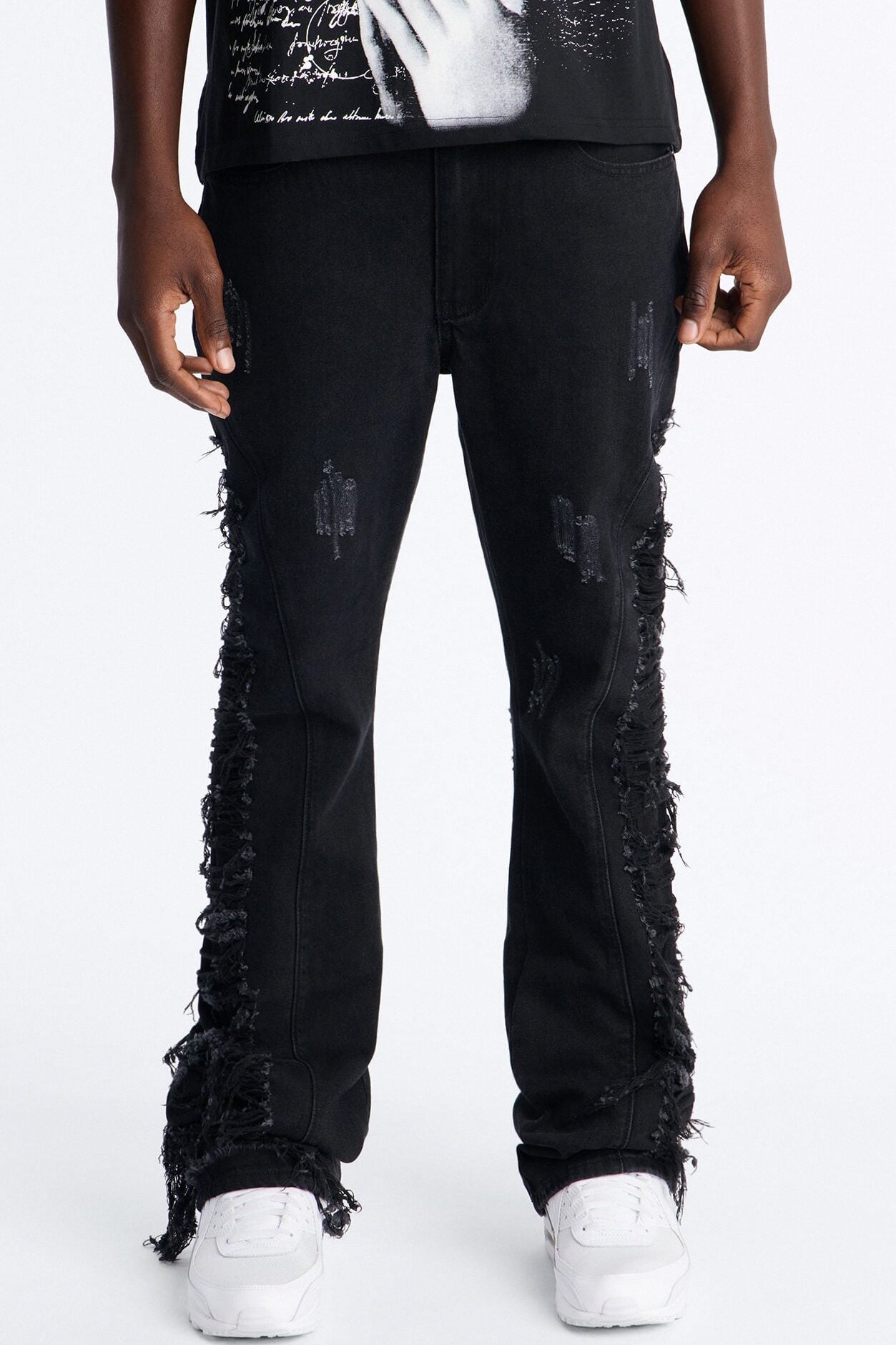 Stacked Slim Flare Slashed Down Jean - Black Wash image 1