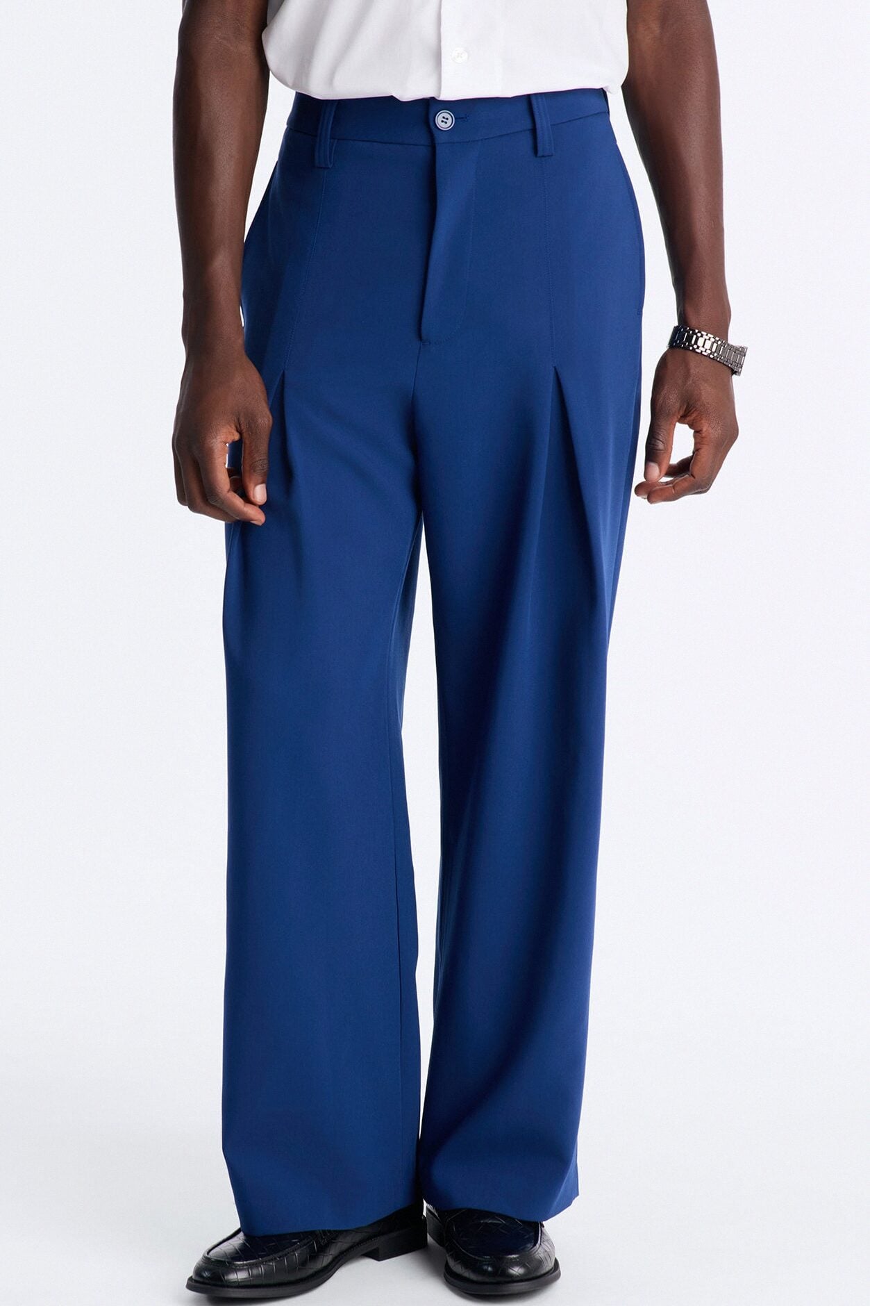 Ronan High Waisted Pleated Trousers - Navy image 1