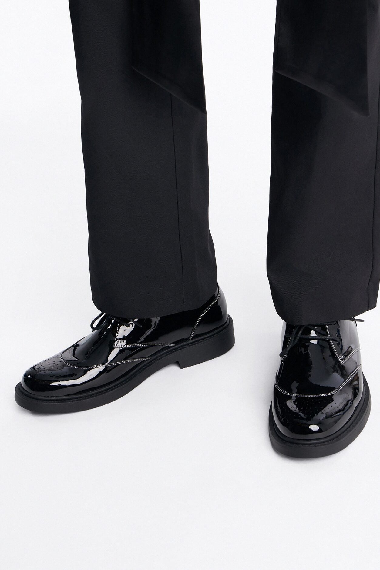 Faux Patent Leather Oxford Lace Up Shoes - Black image 1