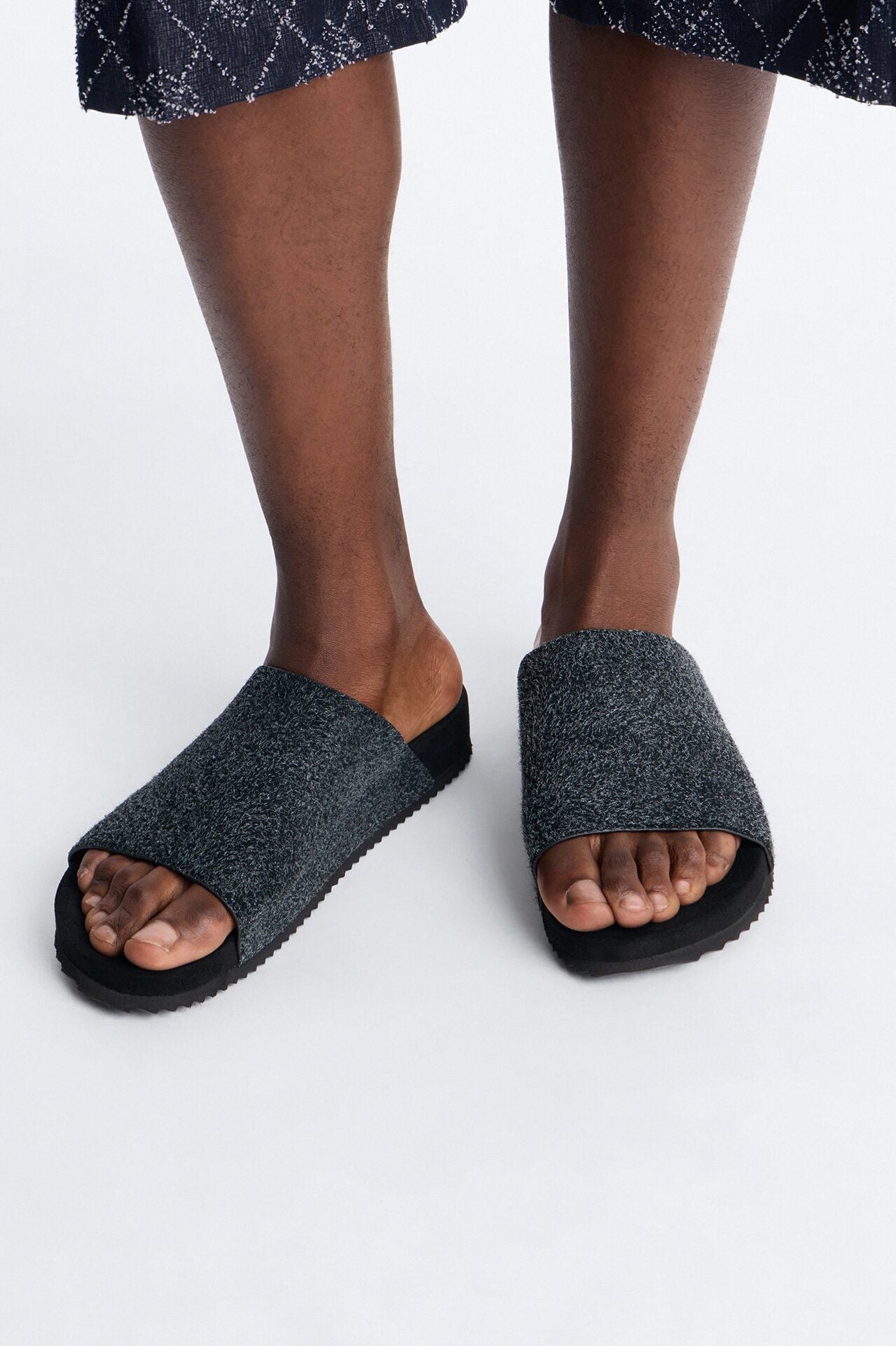 Genuine Suede Textured Slip On Slide - Black image 1