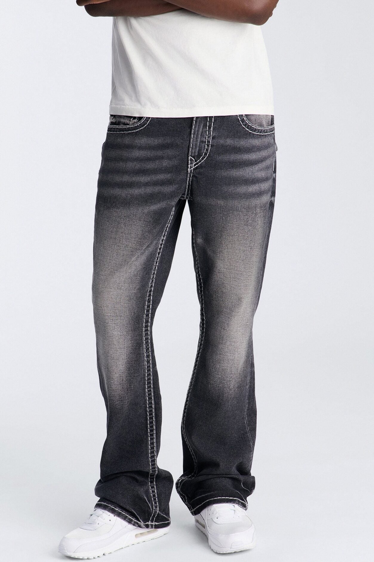 Heavy Stitch Back Flap Stacked Slim Flare Jean - Black Wash image 1