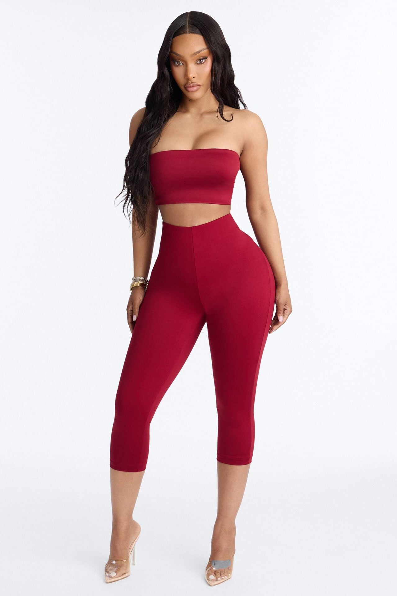 Contour Double Lined Capri Pant - DarkRed image 1
