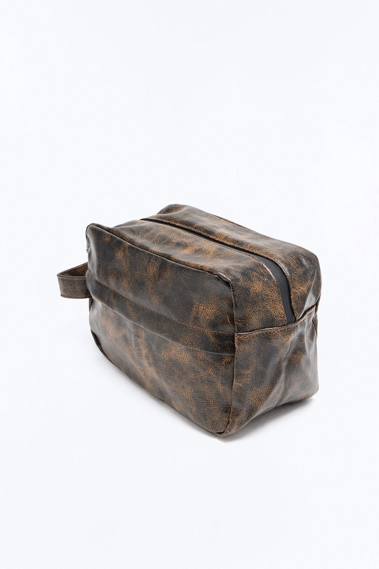 Faux Leather Vintage Washed Travel Toiletry Bag - Brown image 1