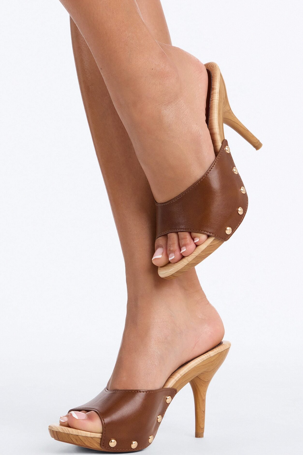 Rigby Studded Wood Heels - Brown image 1