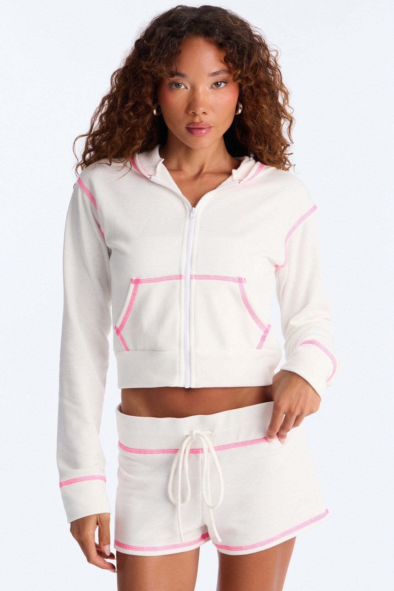 Juliana Zip Up Hoodie Micro Short Set - Ivory image 1