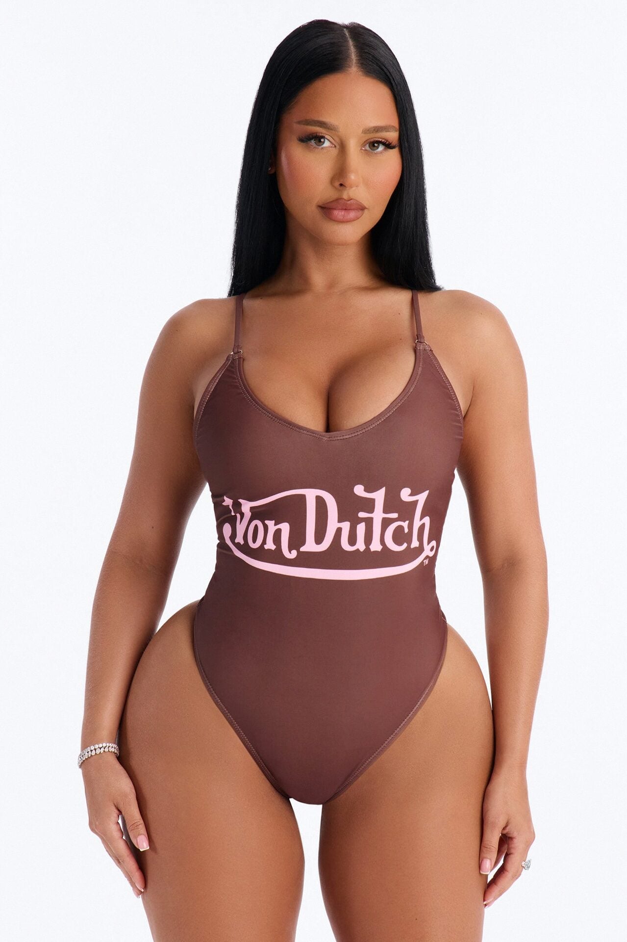 Von Dutch Scoop Neck 1 Piece Swimsuit - Brown/combo image 1