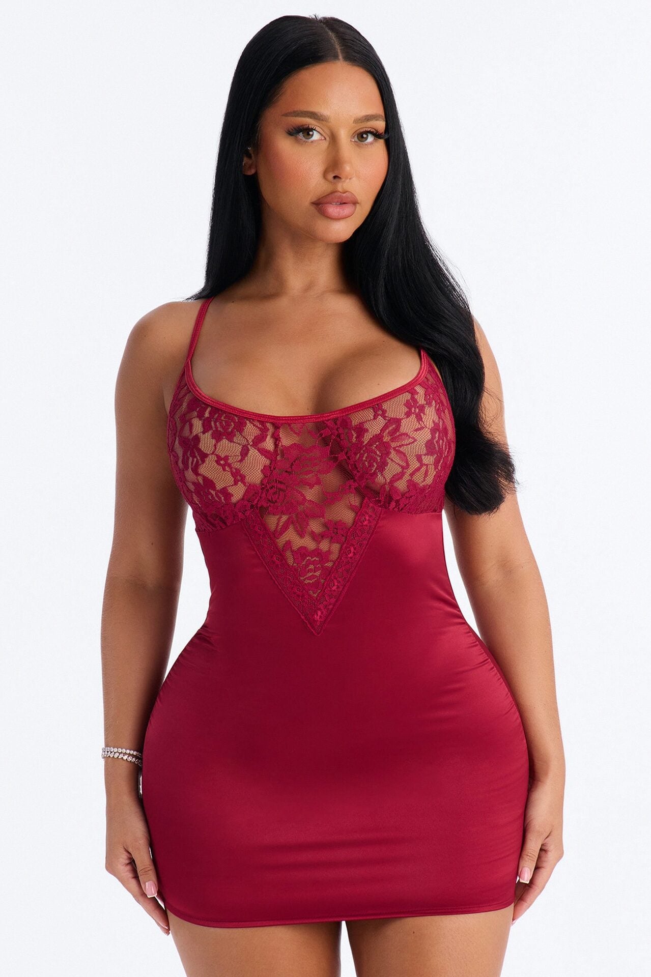 Melina Satin Lace Chemise - Wine image 1