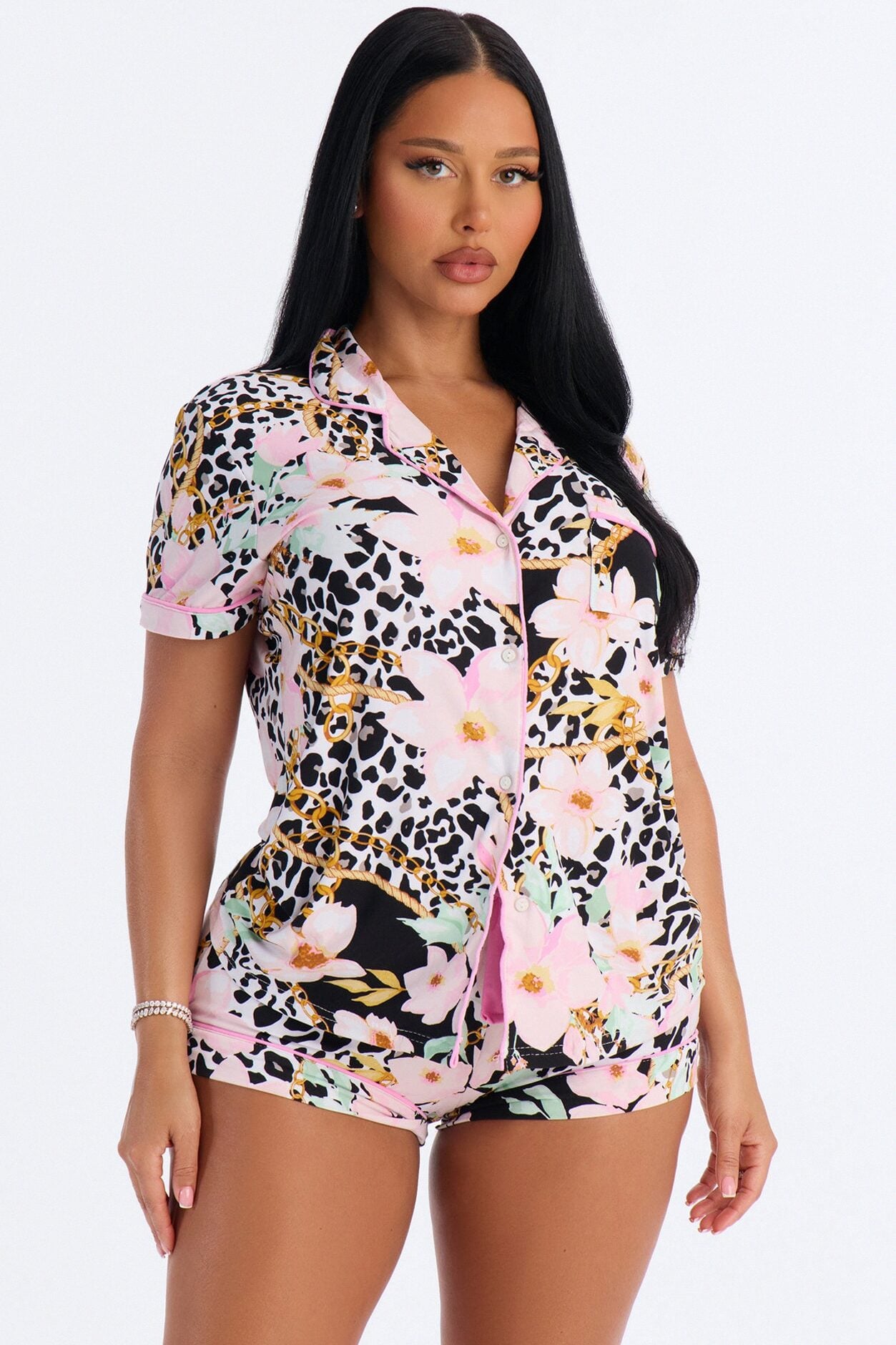 Snuggle Me Button Up PJ Short Set - Multi Color image 1