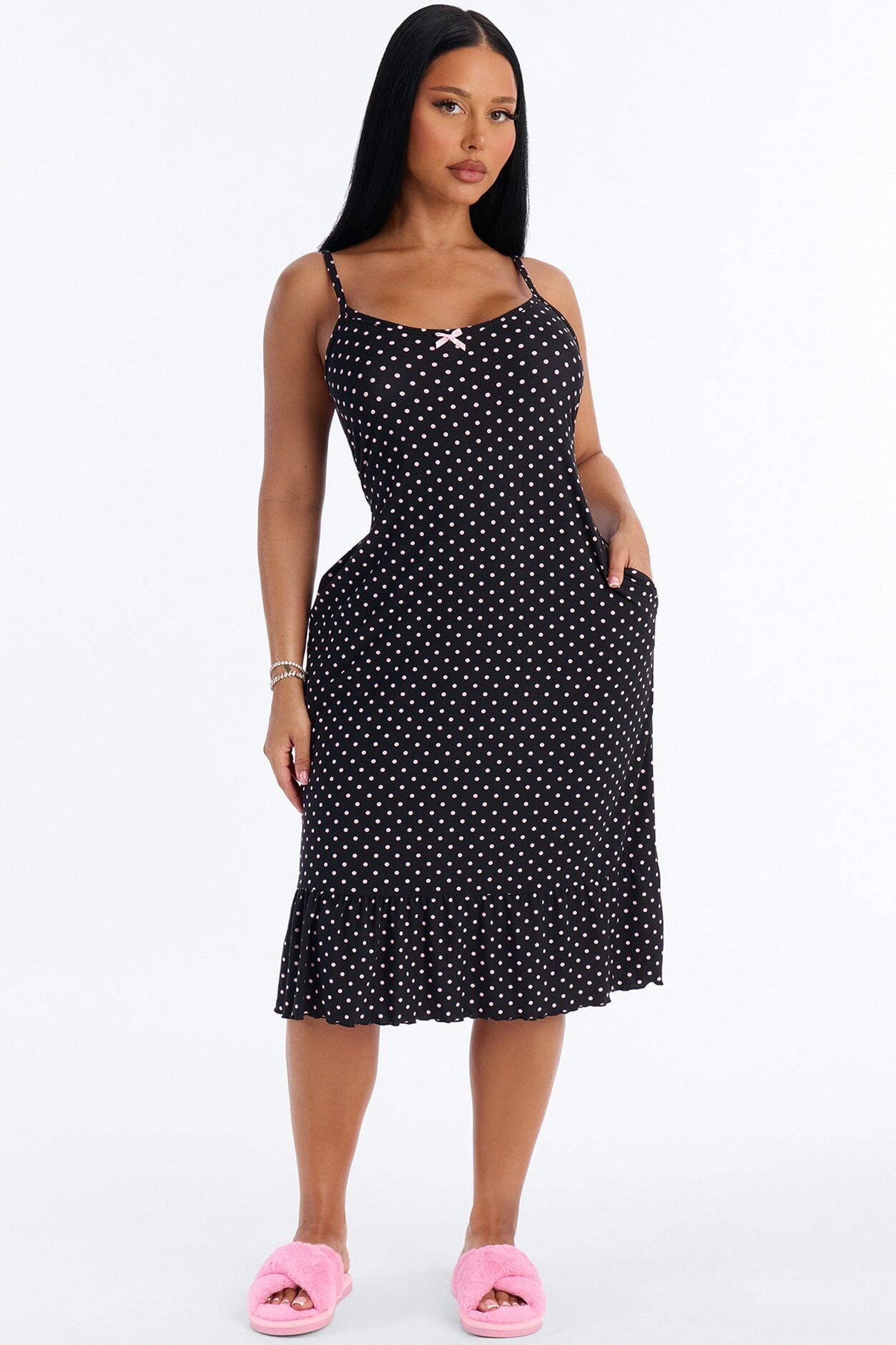 Midnight Blush Muse Ruffle PJ Sleep Dress - Black/Pink image 1