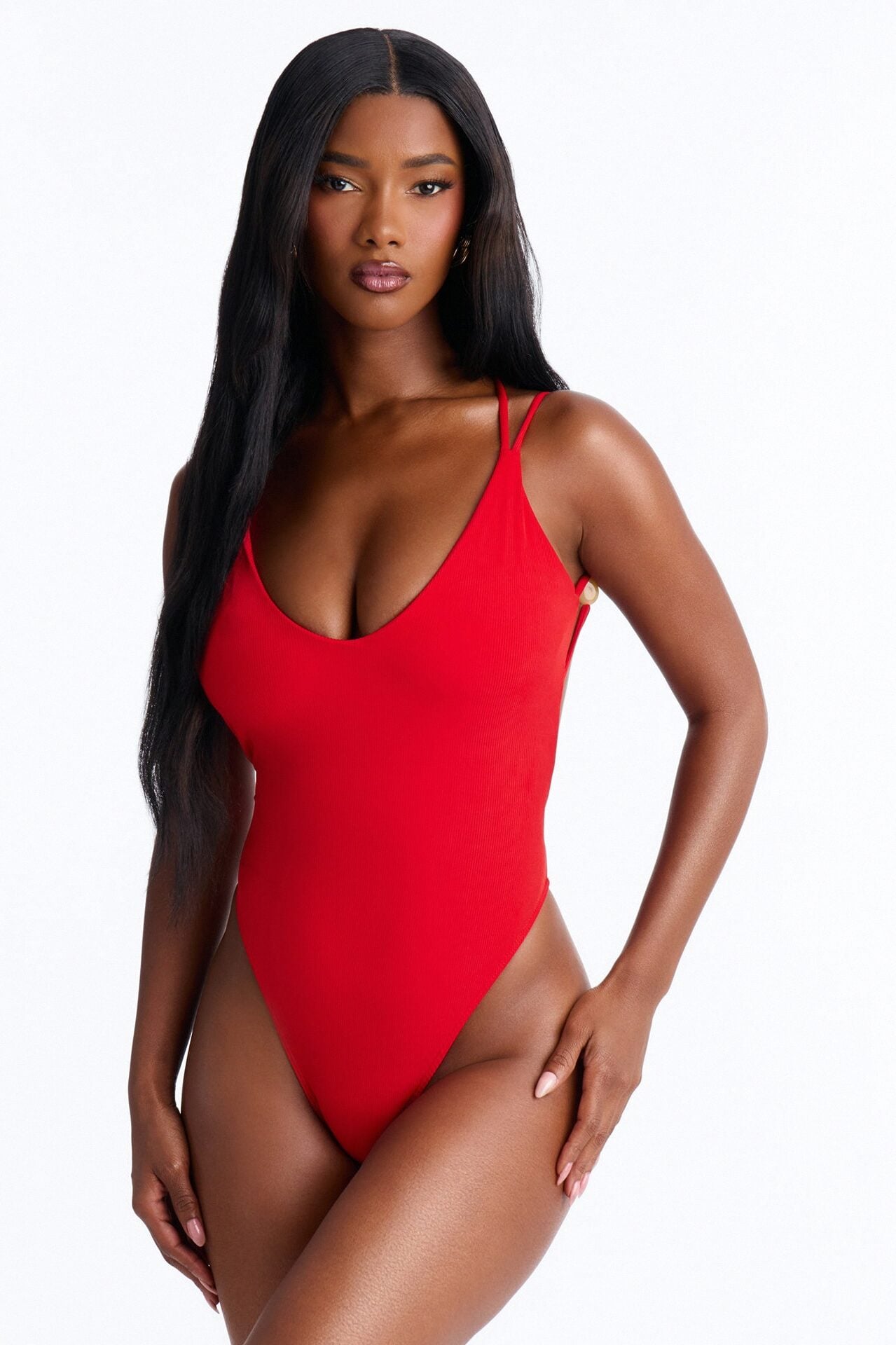 Tina 1 Piece High Cut Swimsuit - Red image 1