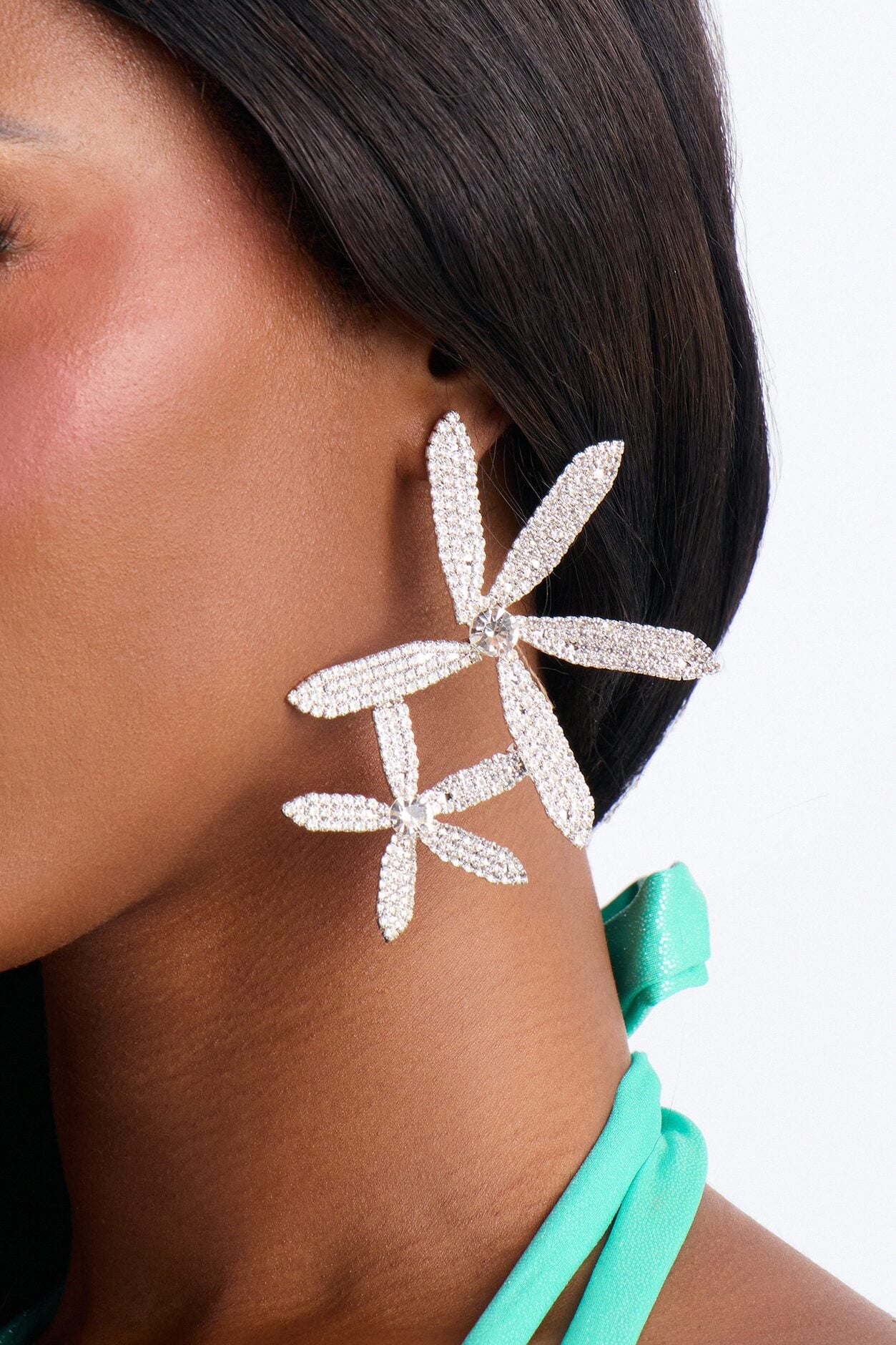 Frosted Floral Shine Earrings - Silver image 1