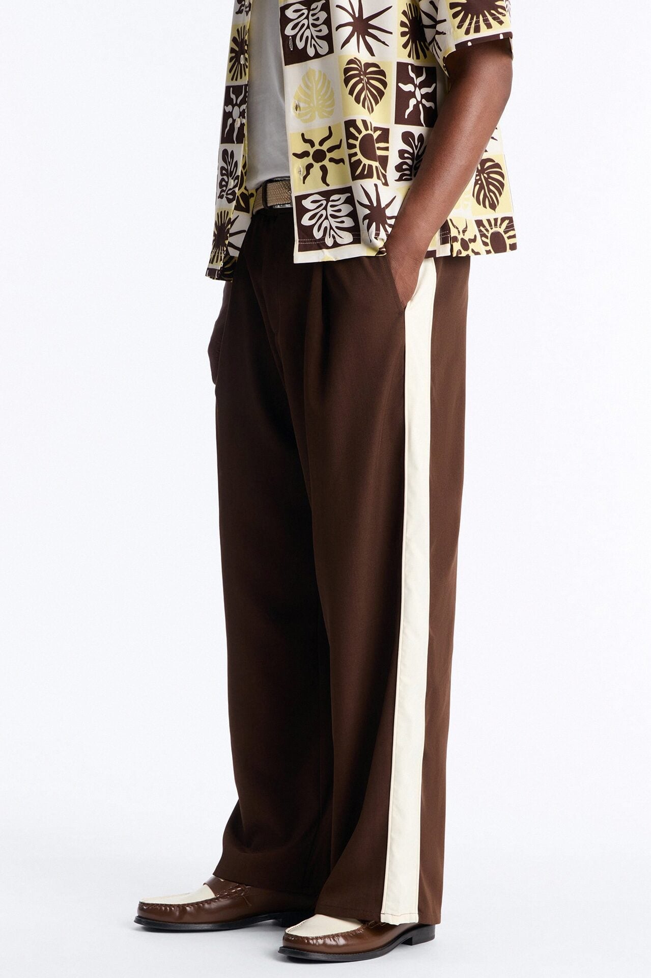 Satin Side Stripe Wide Leg Trouser - Brown/combo image 1