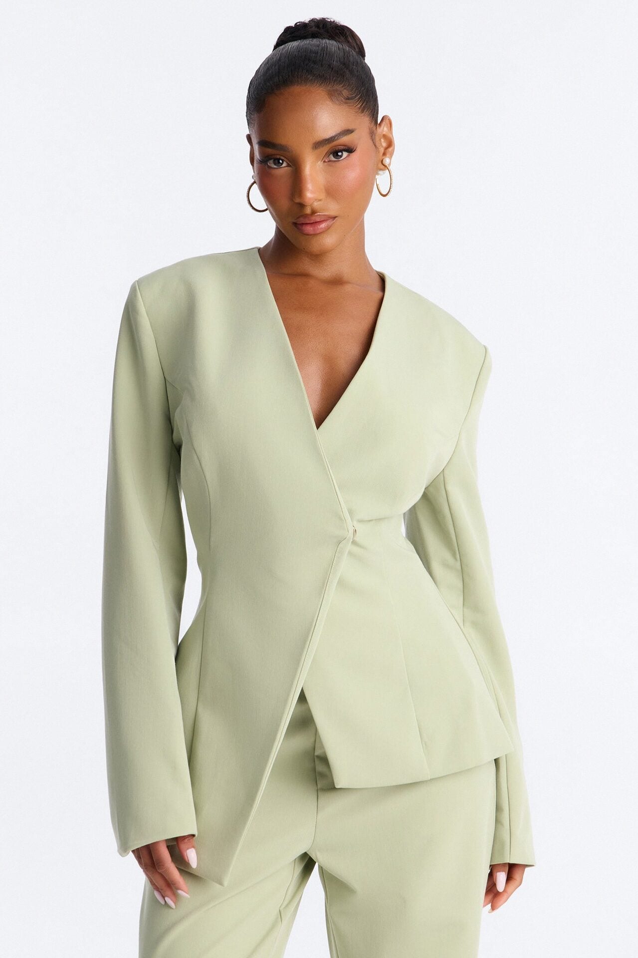 Miss Fabulous Collarless Fitted Blazer - Sage image 1