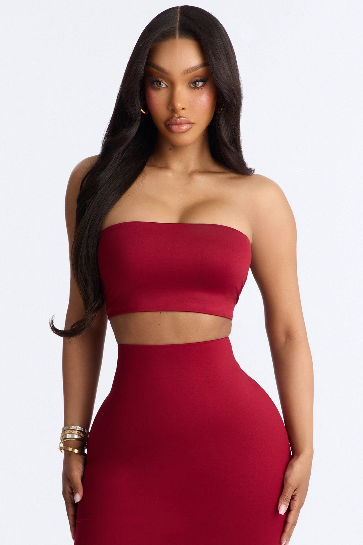 Contour Double Lined Strapless Bandeau Top - DarkRed image 1