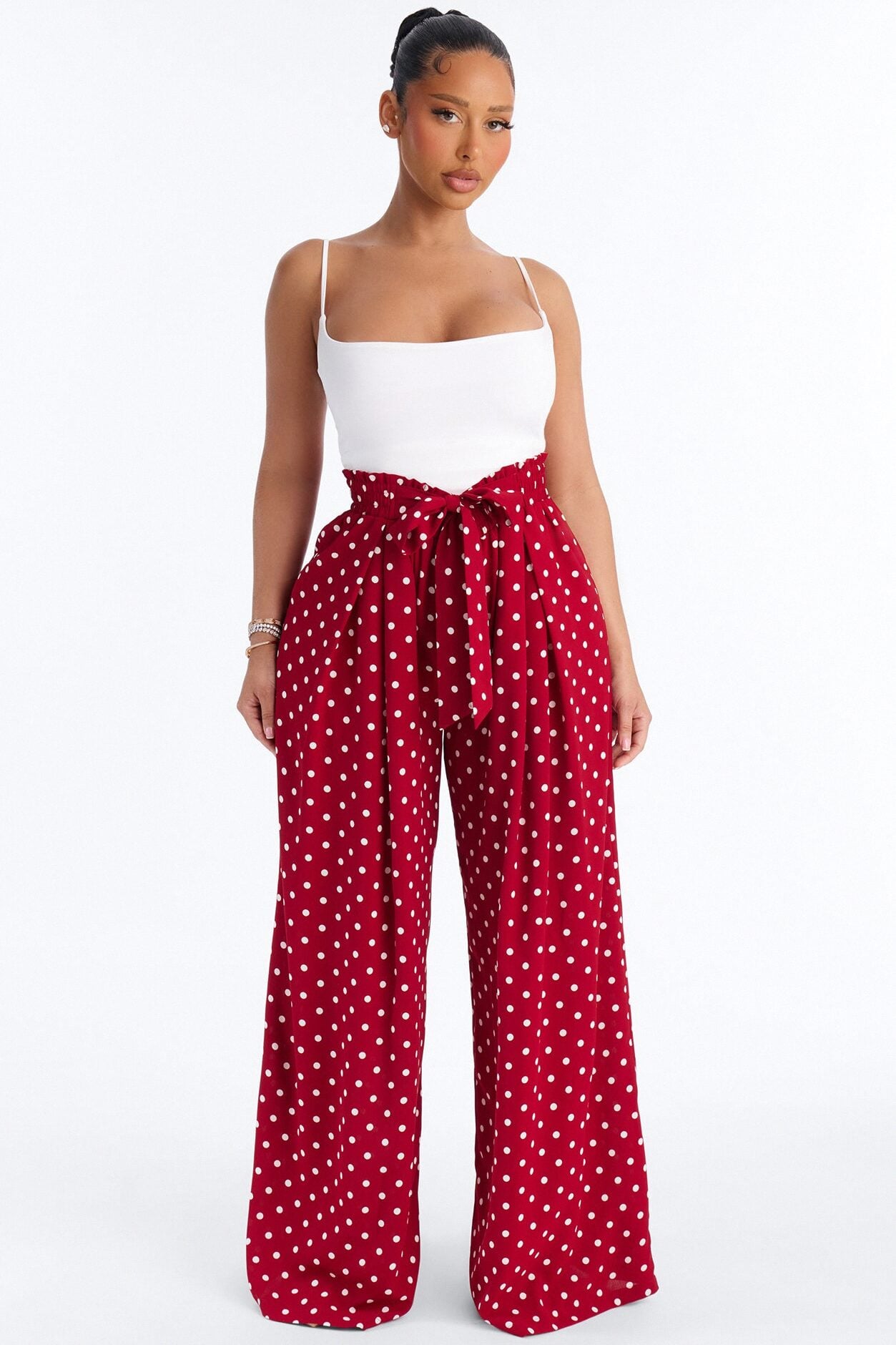 Ella Polka Dot Wide Leg Pant - Red/White image 1