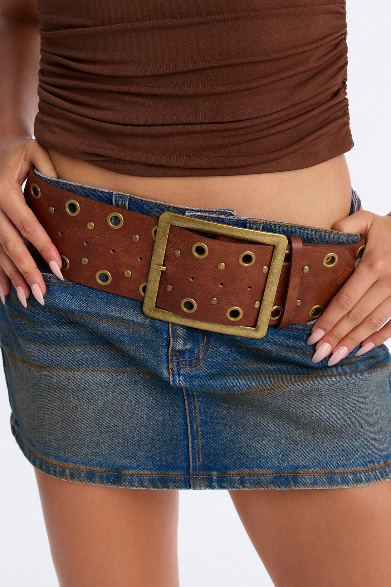 Prairie Gold Wide Faux Leather Belt - Cognac image 1