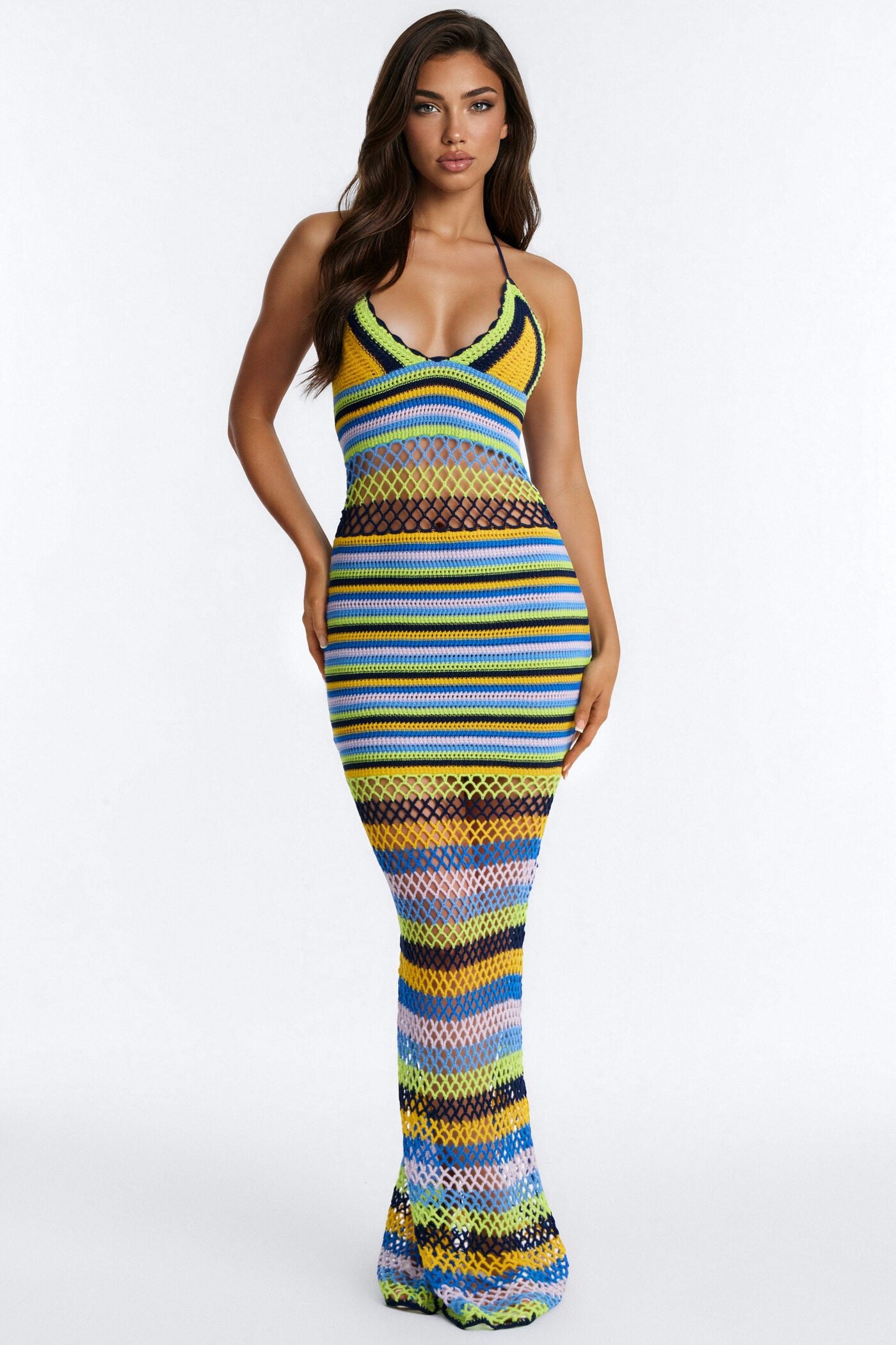 Beachside Escape Striped Crochet Maxi Dress - Blue/combo image 1