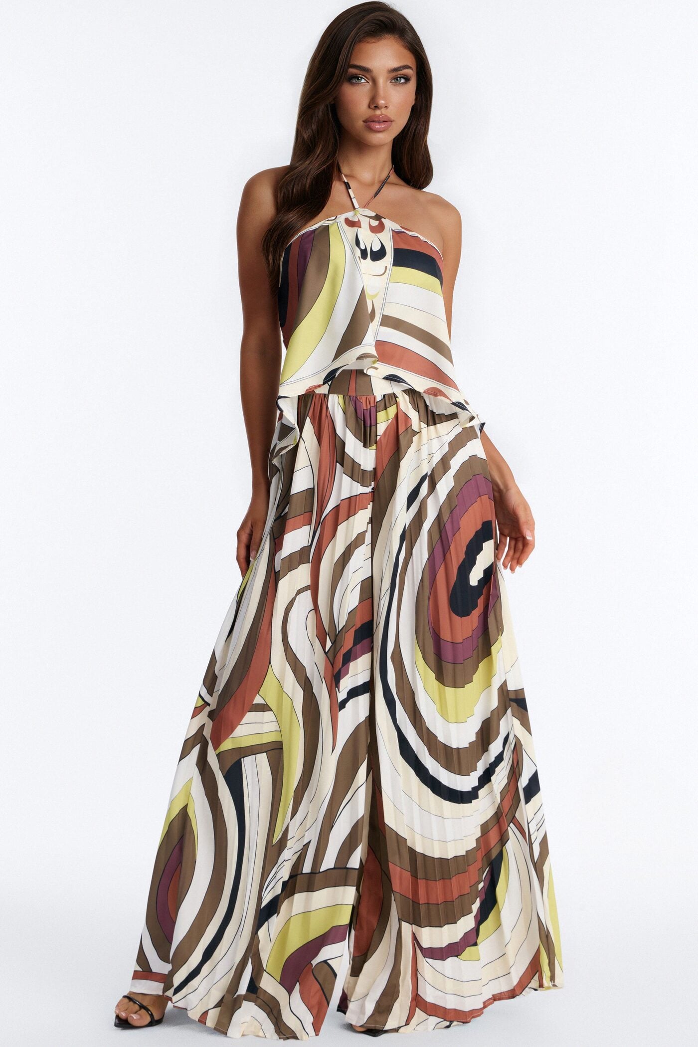 Resort Chic Pleated Wide Leg Jumpsuit - Brown image 1