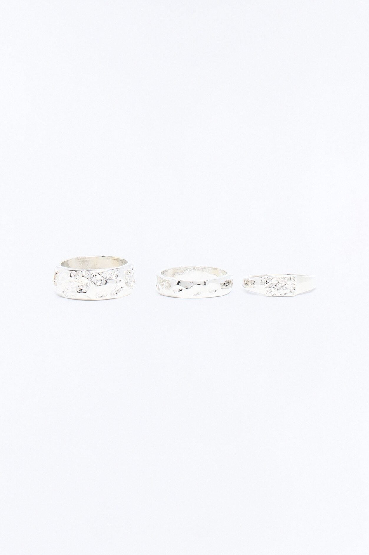 Molten Stone Hammered Ring Set - Silver image 1
