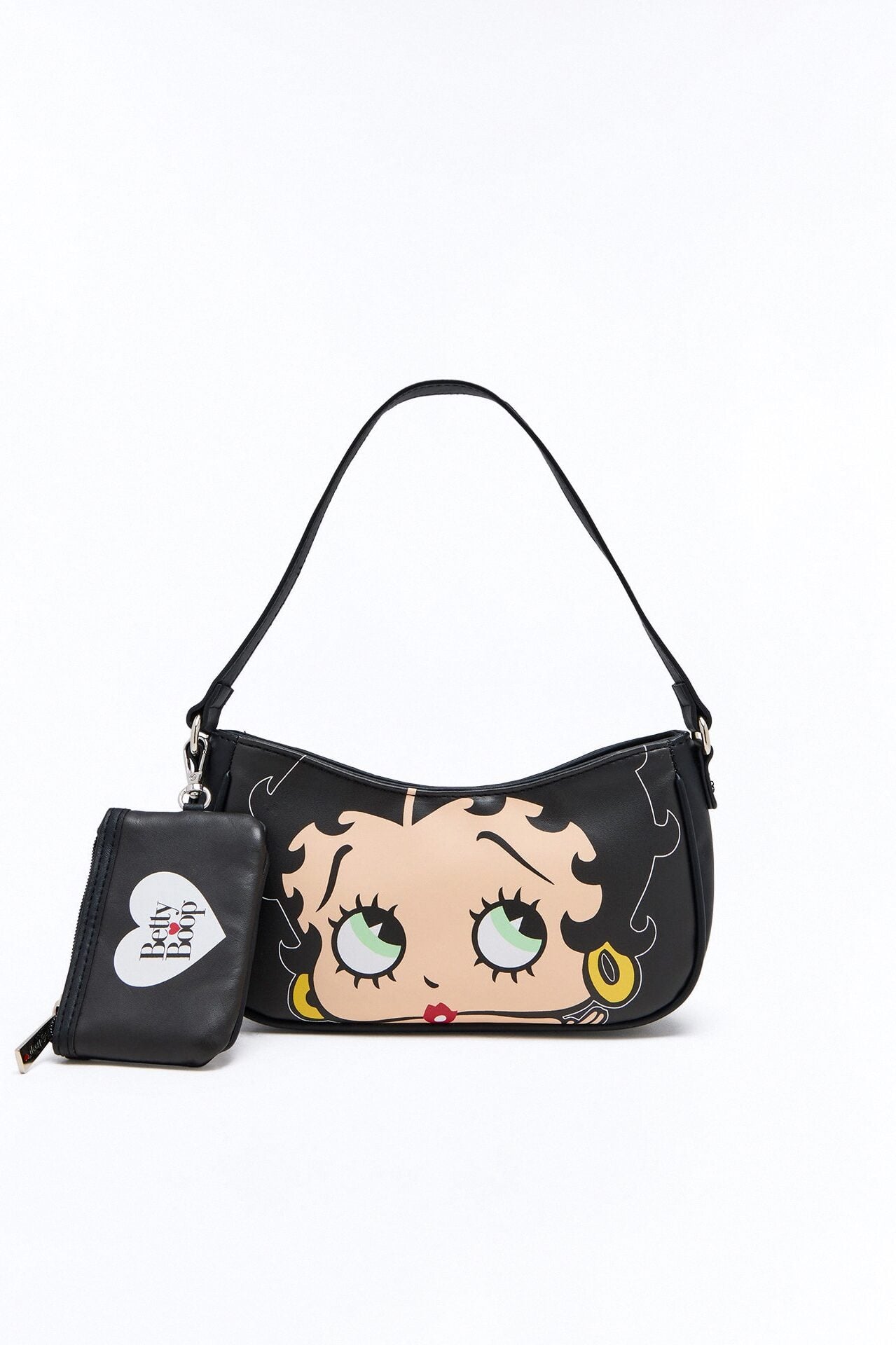 Betty Boop Jumbo Face Faux Leather Shoulder Handbag - Black image 1