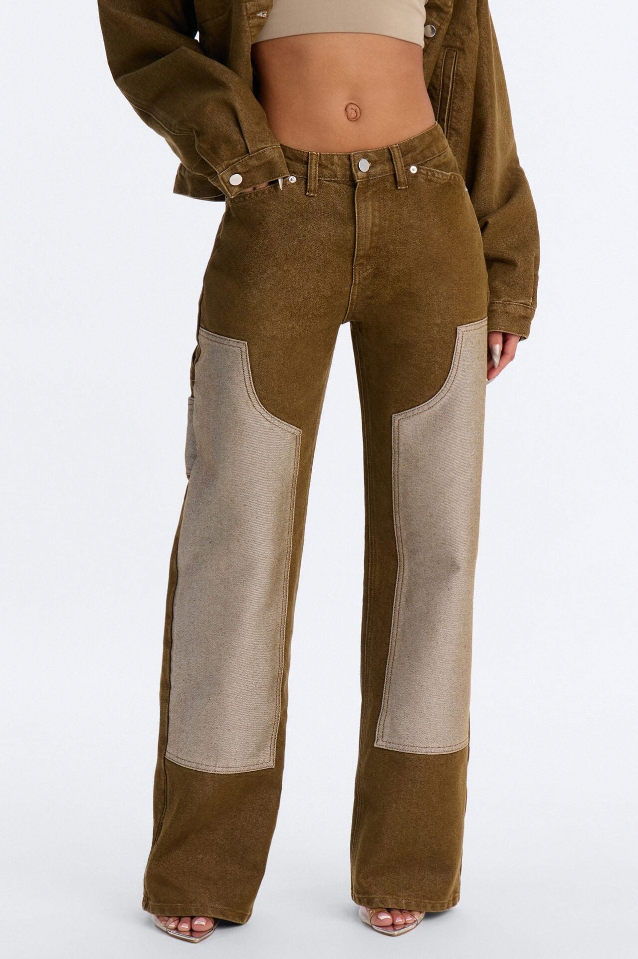 The Cold Shoulder Shiny Denim Jeans - Brown image 1