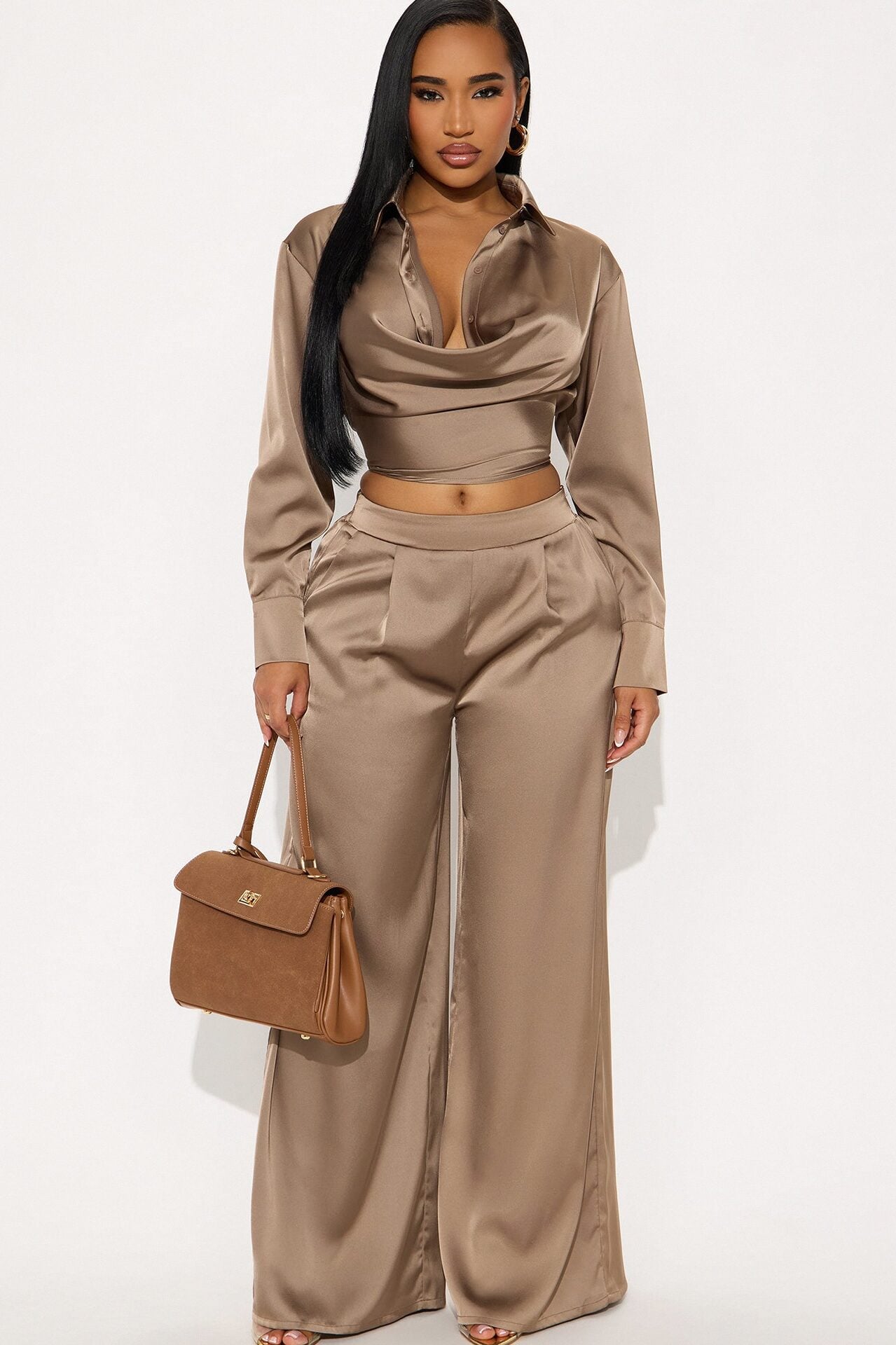 Champagne Dreams Satin Pant Set - Bronze image 1