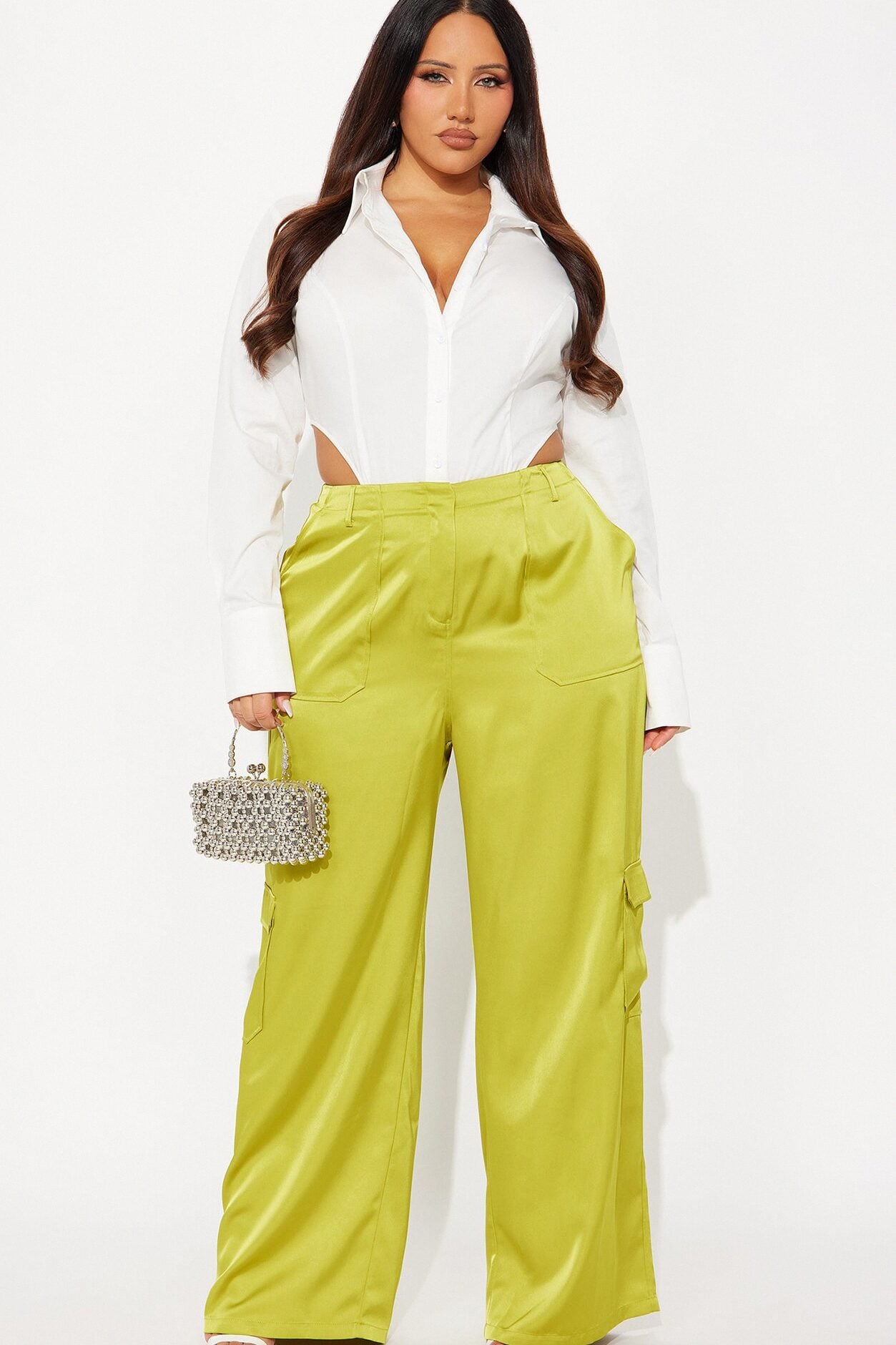 Pretty Girl Satin Cargo Pant - Chartreuse image 1
