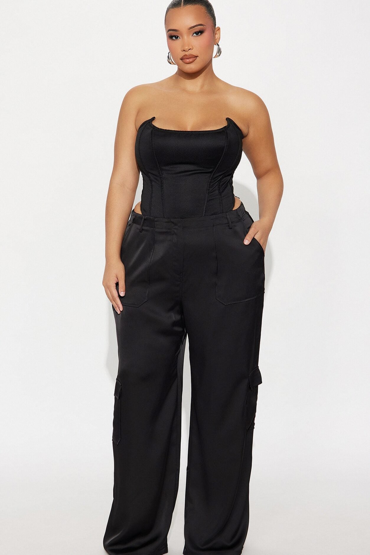Pretty Girl Satin Cargo Pant - Black image 1