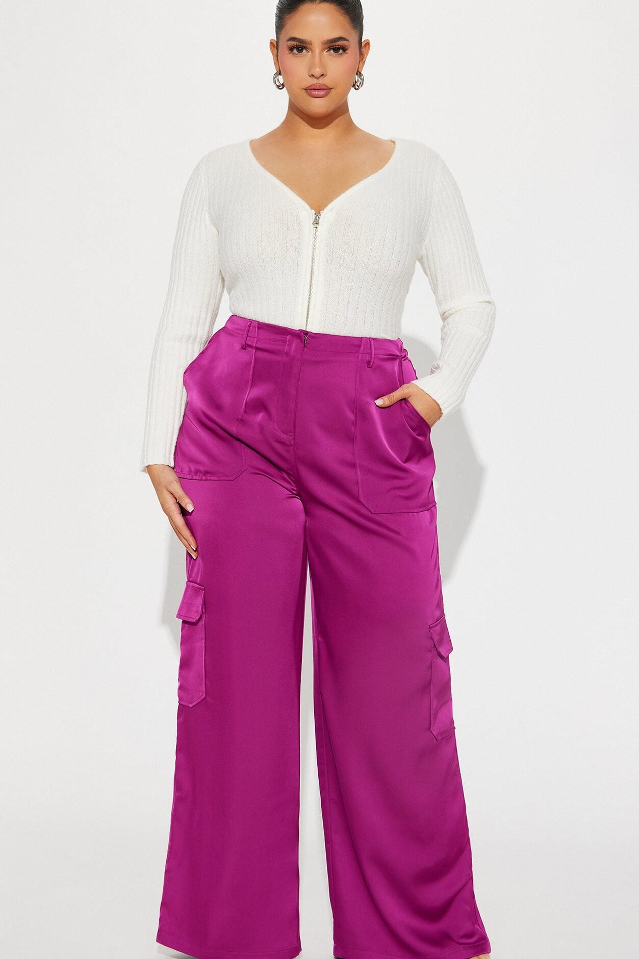 Pretty Girl Satin Cargo Pant - Magenta image 1